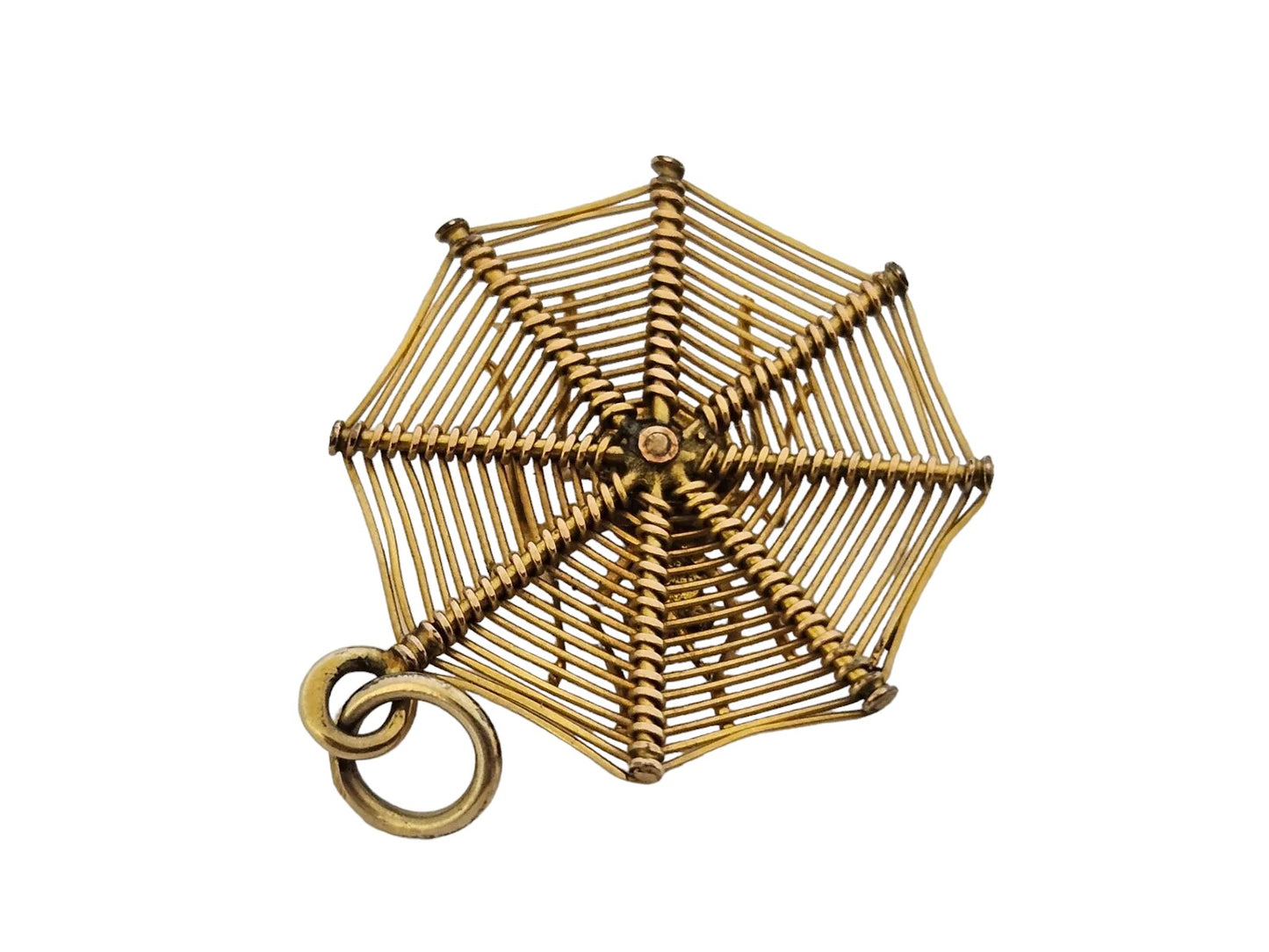 Antique 9ct Yellow Gold "Spider on a Cobweb" Charm c.1900 with Turquoise & Pearl