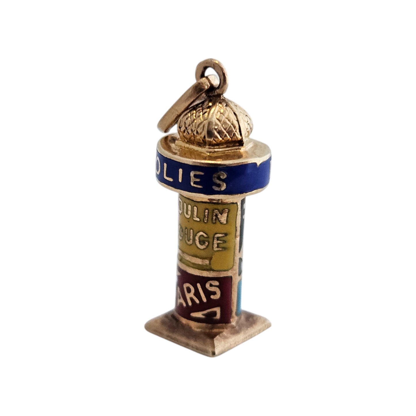 French 18ct 750 Yellow Gold & Enamel News Kiosk Charm L 1.8 cm 1.4 g.