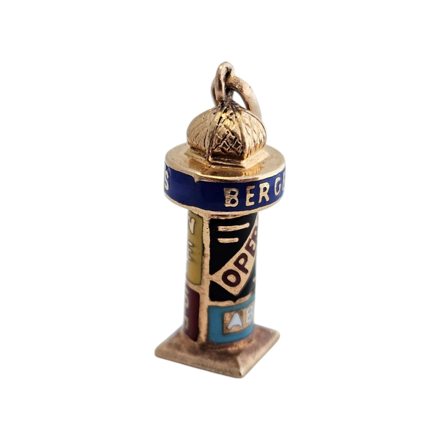 French 18ct 750 Yellow Gold & Enamel News Kiosk Charm L 1.8 cm 1.4 g.
