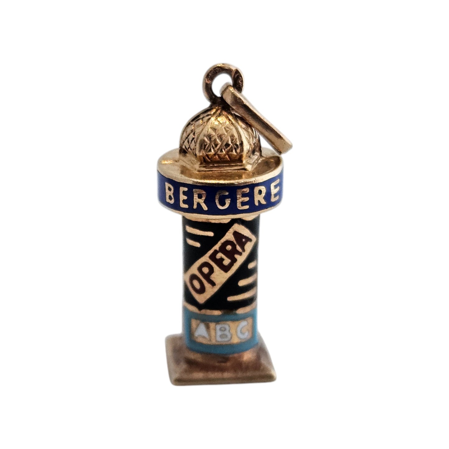 French 18ct 750 Yellow Gold & Enamel News Kiosk Charm L 1.8 cm 1.4 g.