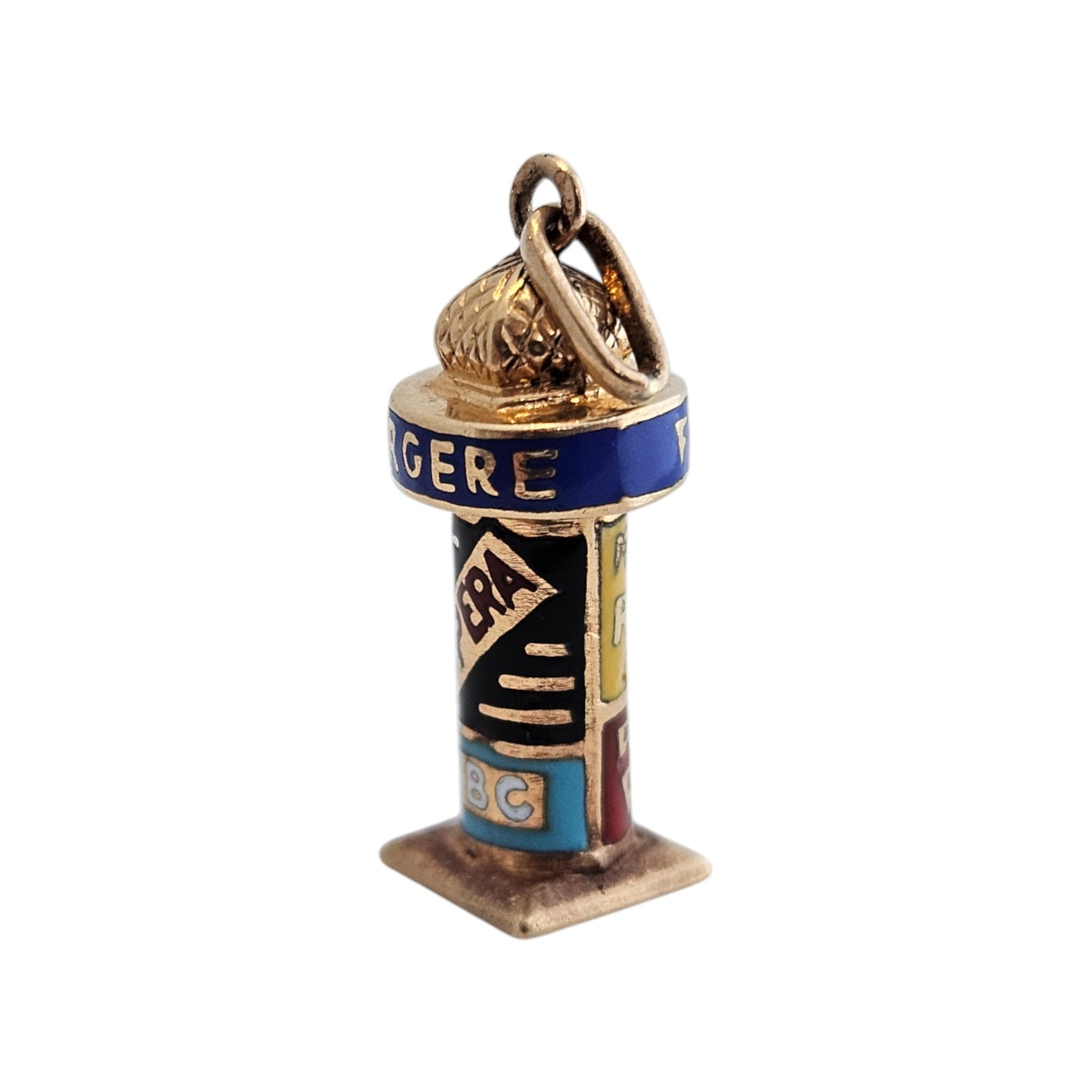 French 18ct 750 Yellow Gold & Enamel News Kiosk Charm L 1.8 cm 1.4 g.