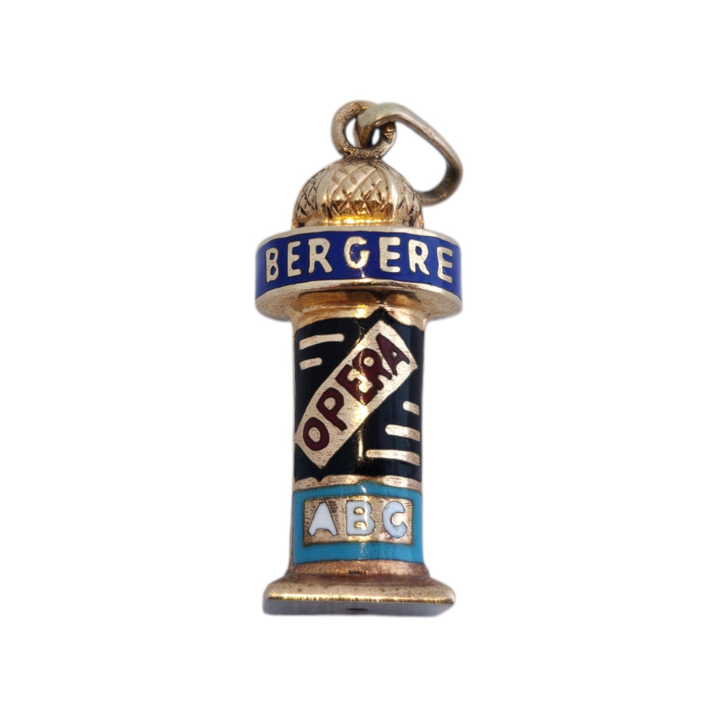 French 18ct 750 Yellow Gold & Enamel News Kiosk Charm L 1.8 cm 1.4 g.