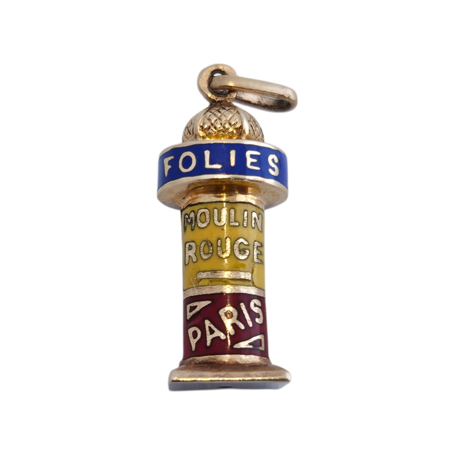 French 18ct 750 Yellow Gold & Enamel News Kiosk Charm L 1.8 cm 1.4 g.