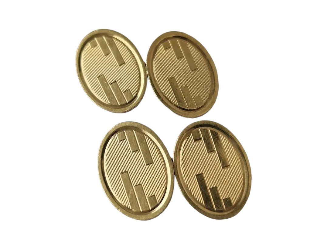 Pair of Art Deco 9ct 375 Yellow Gold Cufflinks 1930 L 1.9 cm 13.5 g.