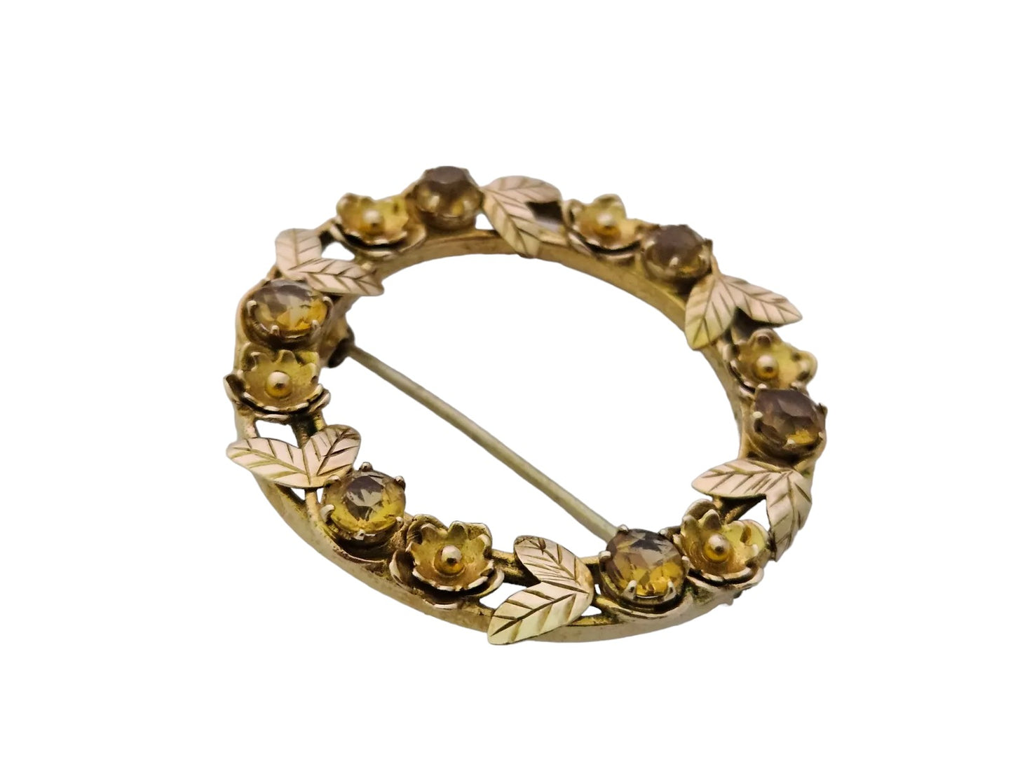 Decorative 9ct Yellow Gold Brooch with Citrine c.1940's L 3.5 cm 7.0 g