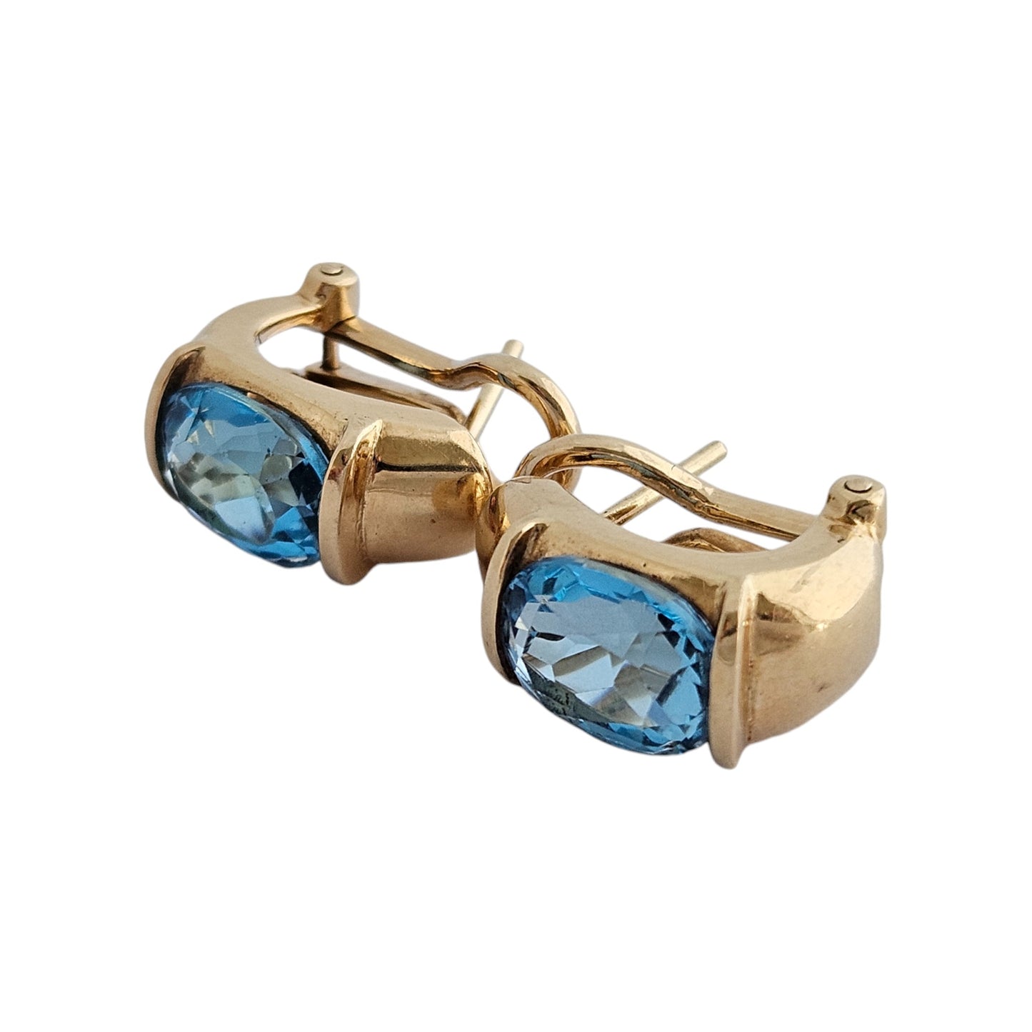 Heavy Pair of 18ct 750 Yellow Gold & Blue Topaz Earrings 10.7 g.
