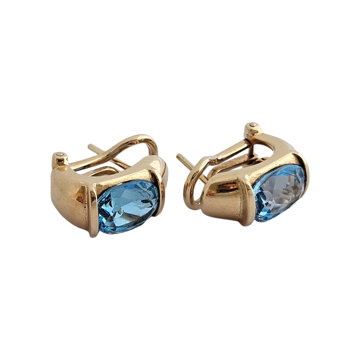 Heavy Pair of 18ct 750 Yellow Gold & Blue Topaz Earrings 10.7 g.