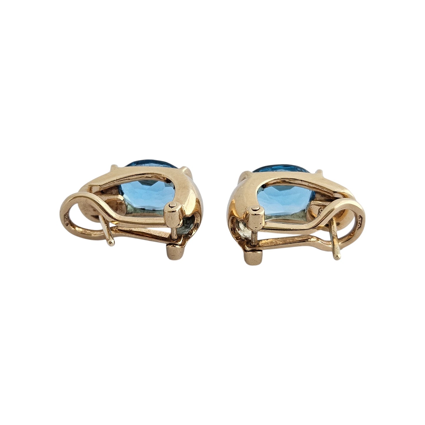 Heavy Pair of 18ct 750 Yellow Gold & Blue Topaz Earrings 10.7 g.