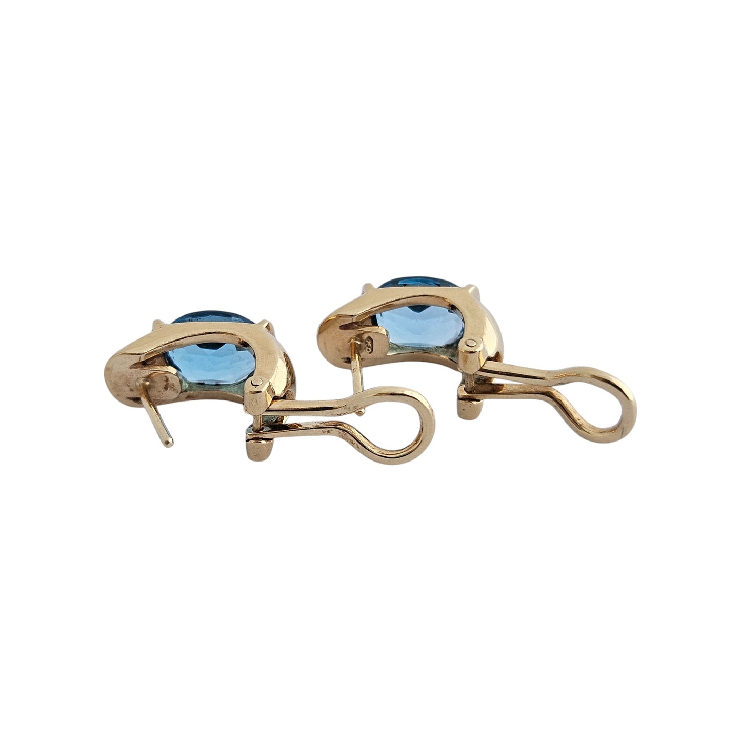 Heavy Pair of 18ct 750 Yellow Gold & Blue Topaz Earrings 10.7 g.