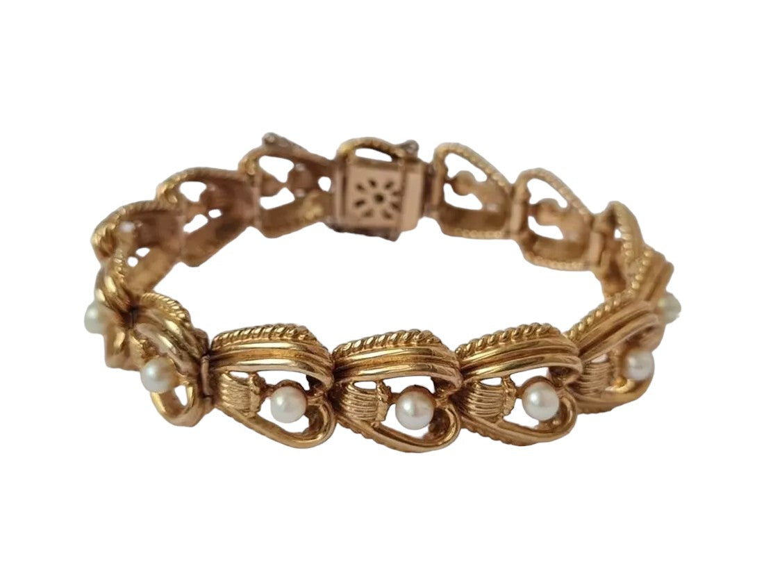 Pretty 9ct Yellow Gold Bracelet Set with Pearls L 17.4 cm 31.5 g