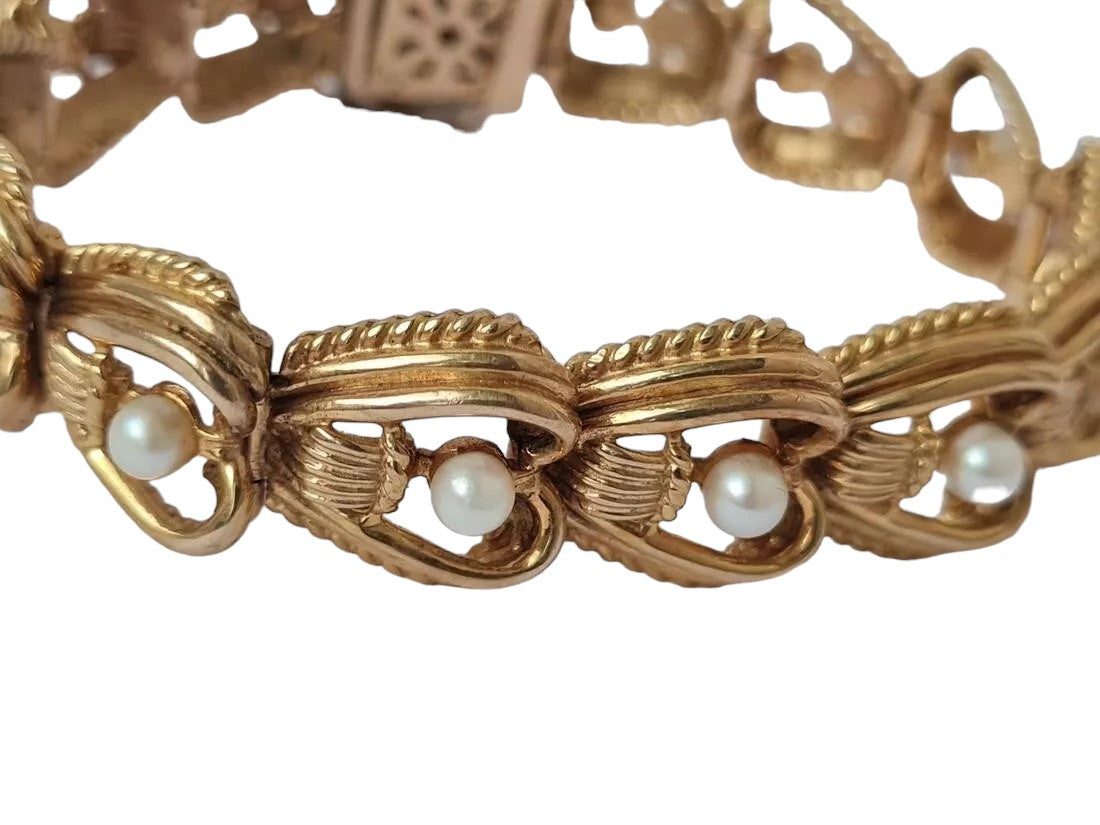 Pretty 9ct Yellow Gold Bracelet Set with Pearls L 17.4 cm 31.5 g