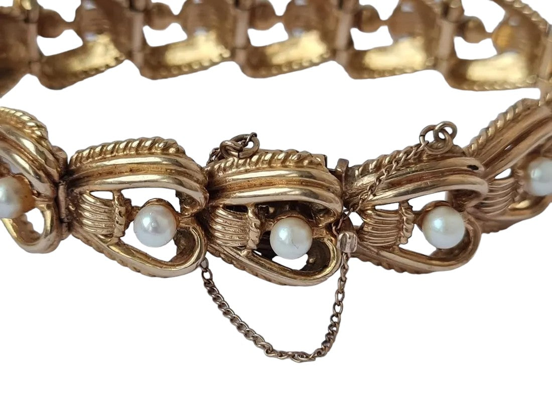 Pretty 9ct Yellow Gold Bracelet Set with Pearls L 17.4 cm 31.5 g