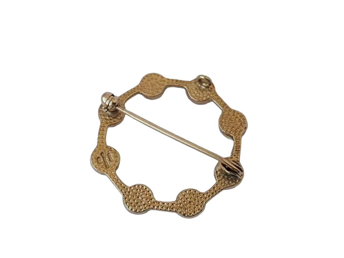 Smart 9 ct Yellow Gold & Pearls Pin Brooch 1994  Dia 2.6 cm