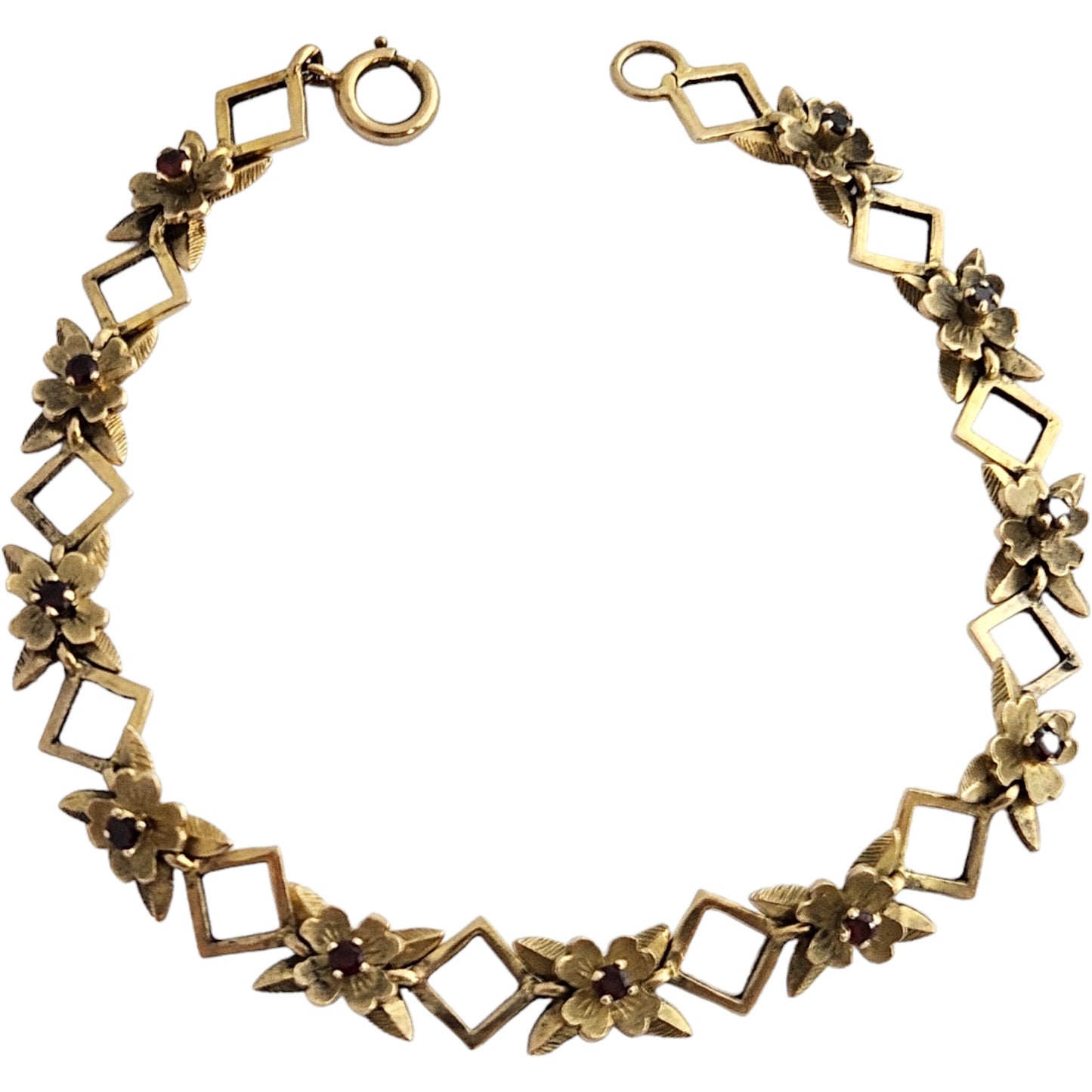 Fancy 9ct 375 Yellow Gold Bracelet with Garnets 1961 L 18.0 cm 10.0 g