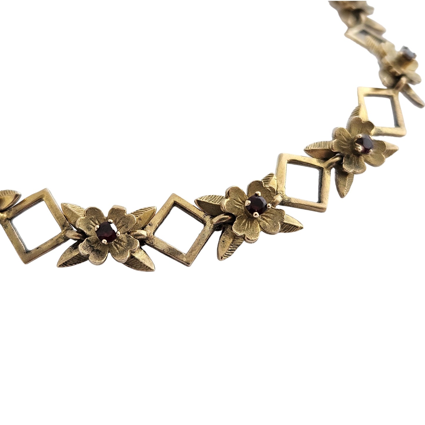Fancy 9ct 375 Yellow Gold Bracelet with Garnets 1961 L 18.0 cm 10.0 g