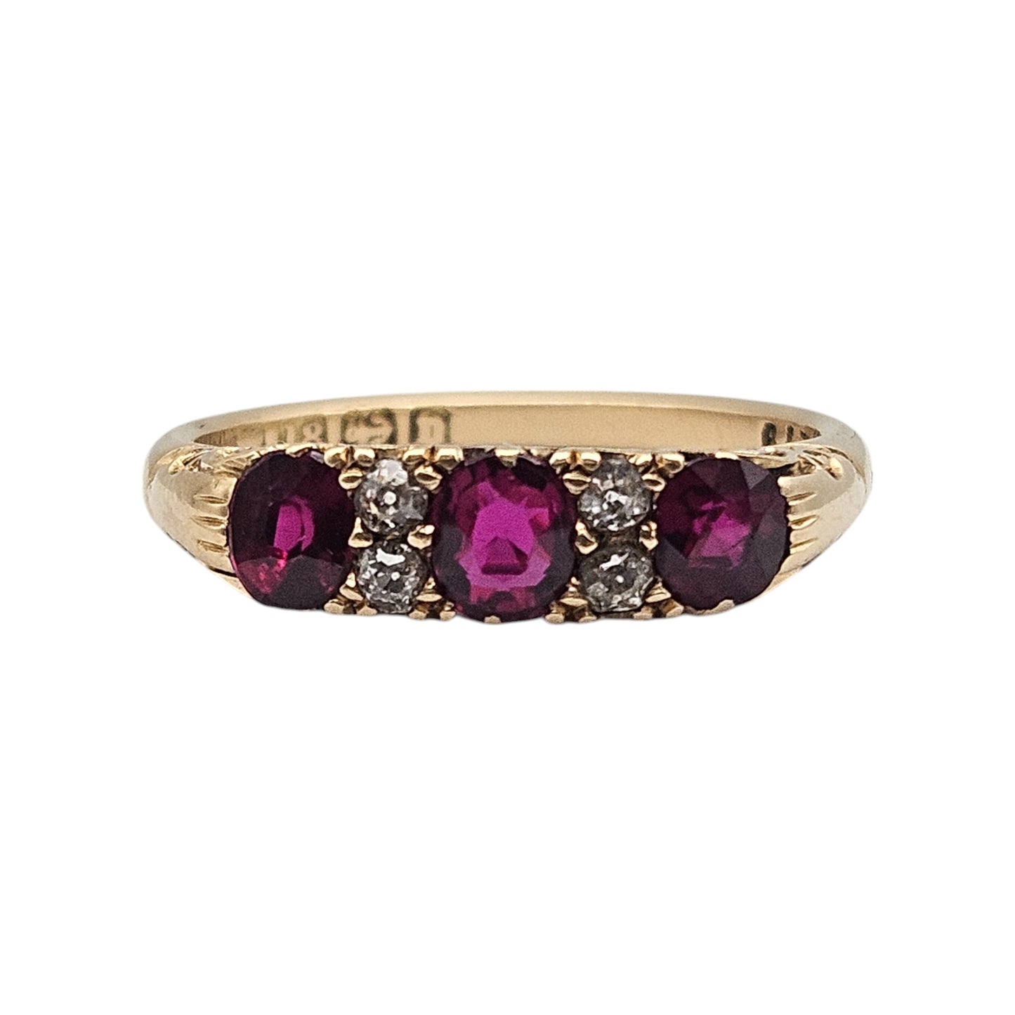 Victorian 18ct 750 Yellow Gold Ruby & Diamonds Ring 1895 Size N 1/2 3.8 g