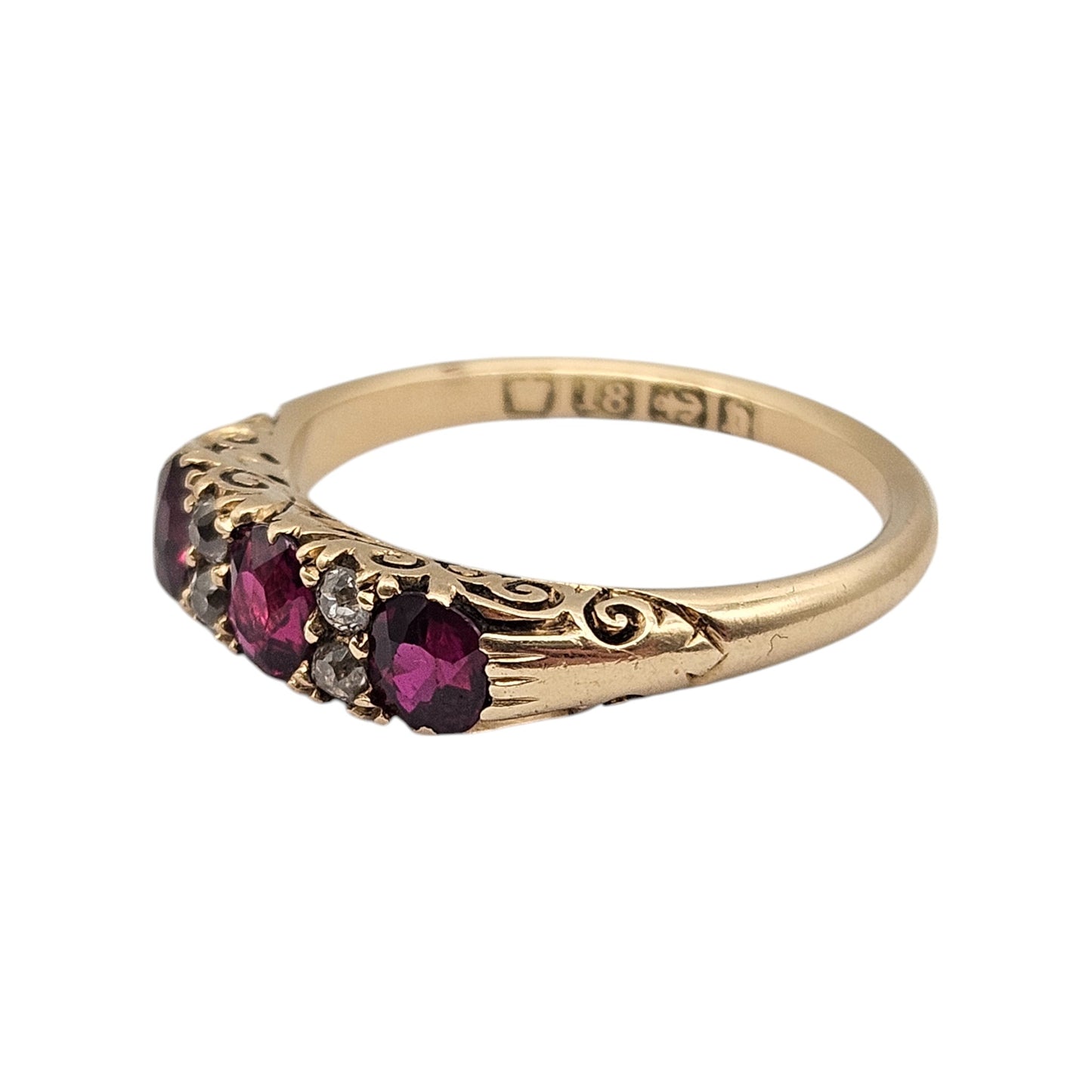 Victorian 18ct 750 Yellow Gold Ruby & Diamonds Ring 1895 Size N 1/2 3.8 g