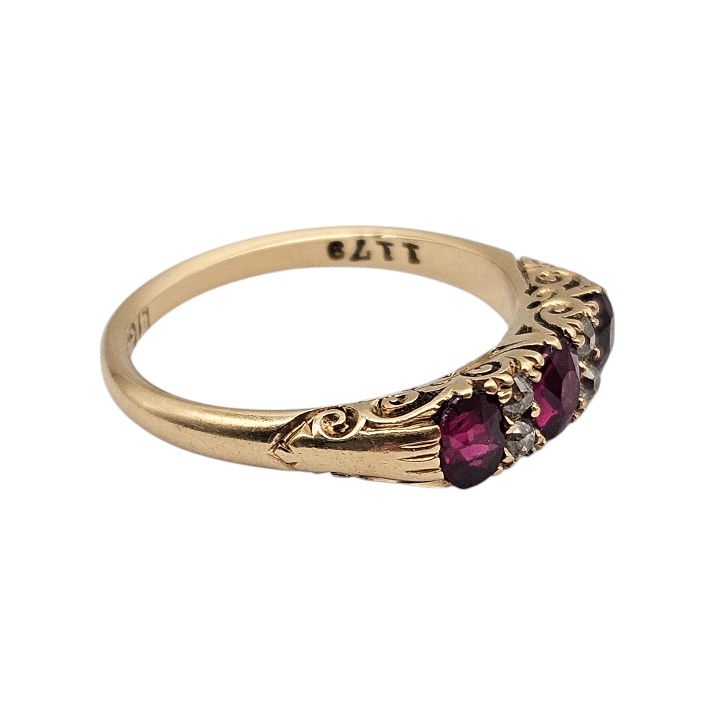 Victorian 18ct 750 Yellow Gold Ruby & Diamonds Ring 1895 Size N 1/2 3.8 g