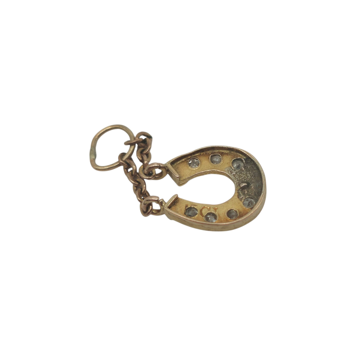 Antique 15ct Yellow Gold Horseshoe Charm With Diamonds c.1900 L 1.0 cm 0.9 g.