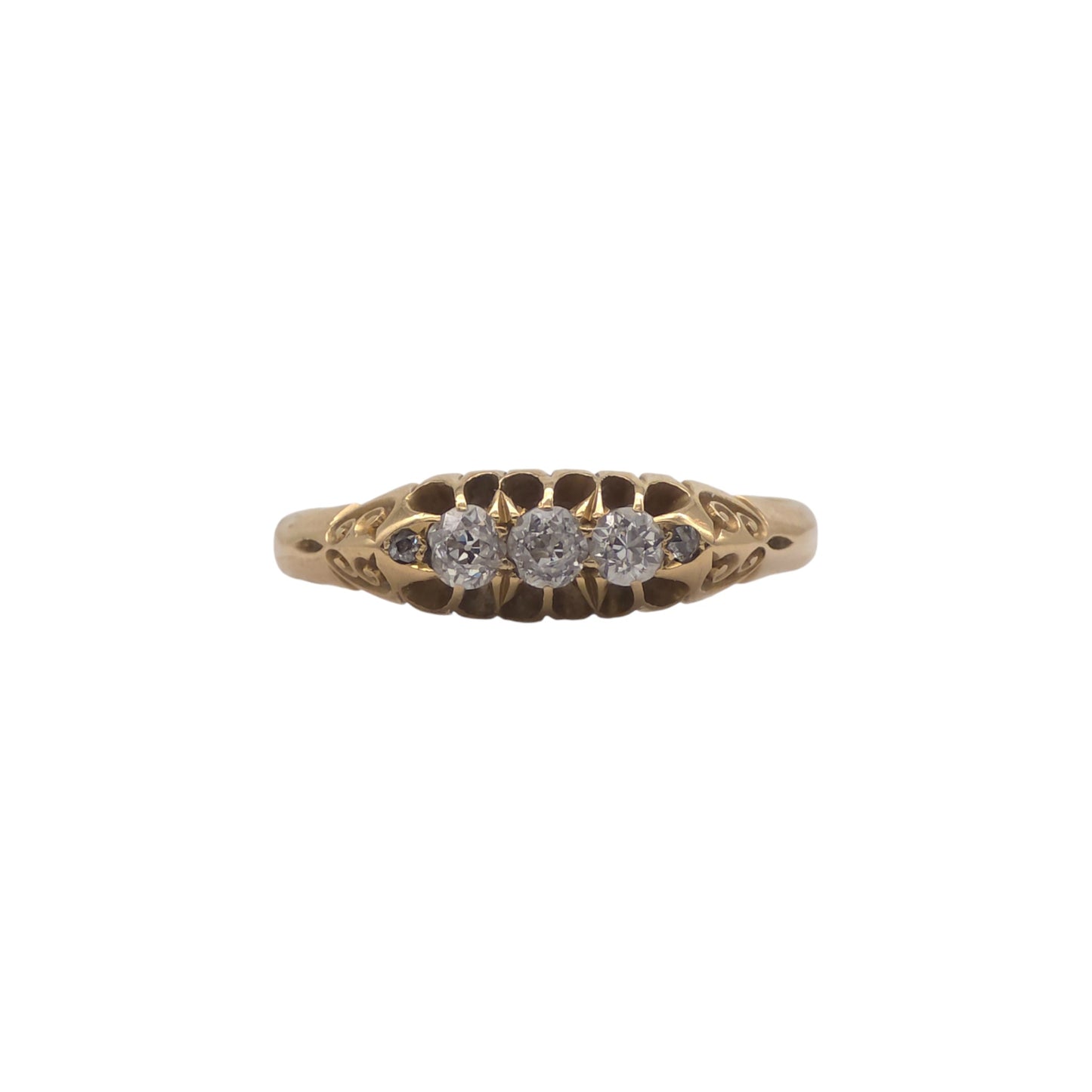 Antique 18ct Yellow Gold Boat Shaped Ring With Diamonds