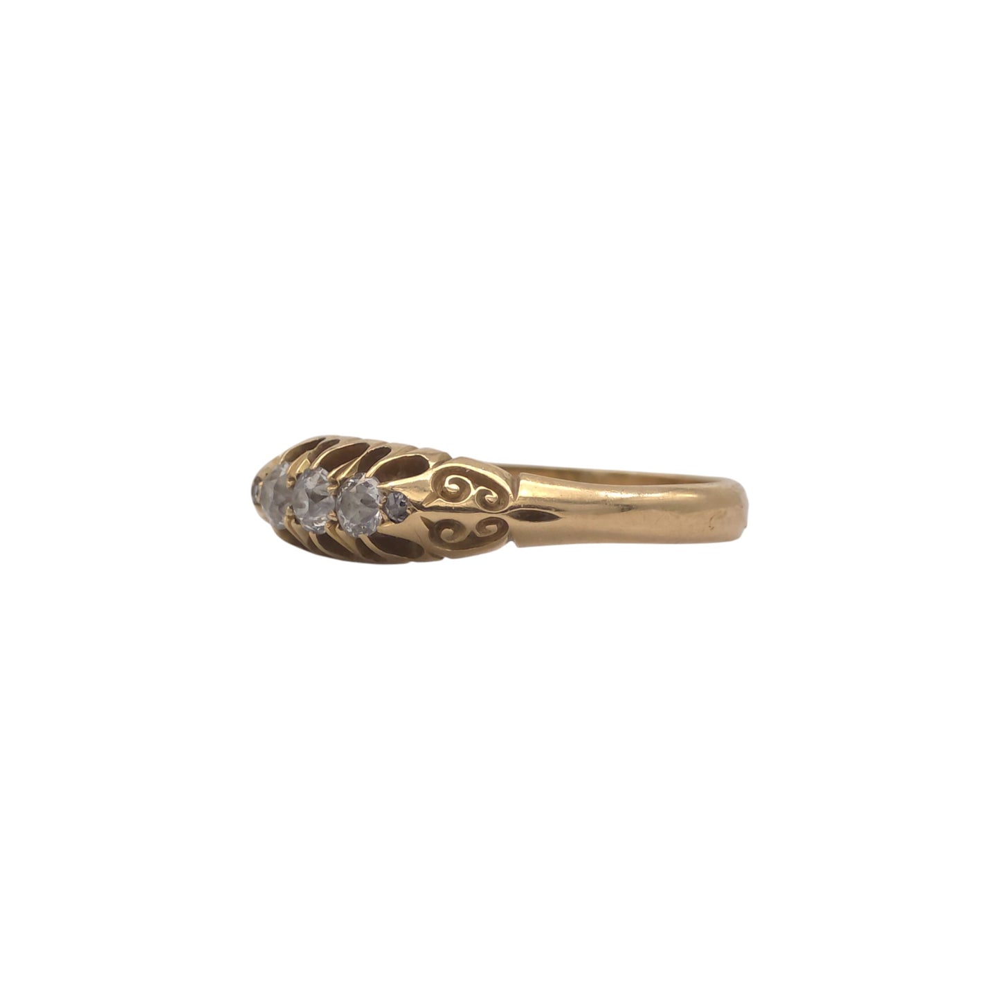 Antique 18ct Yellow Gold Boat Shaped Ring With Diamonds c.1900 Size P 1/2 3.5 g.