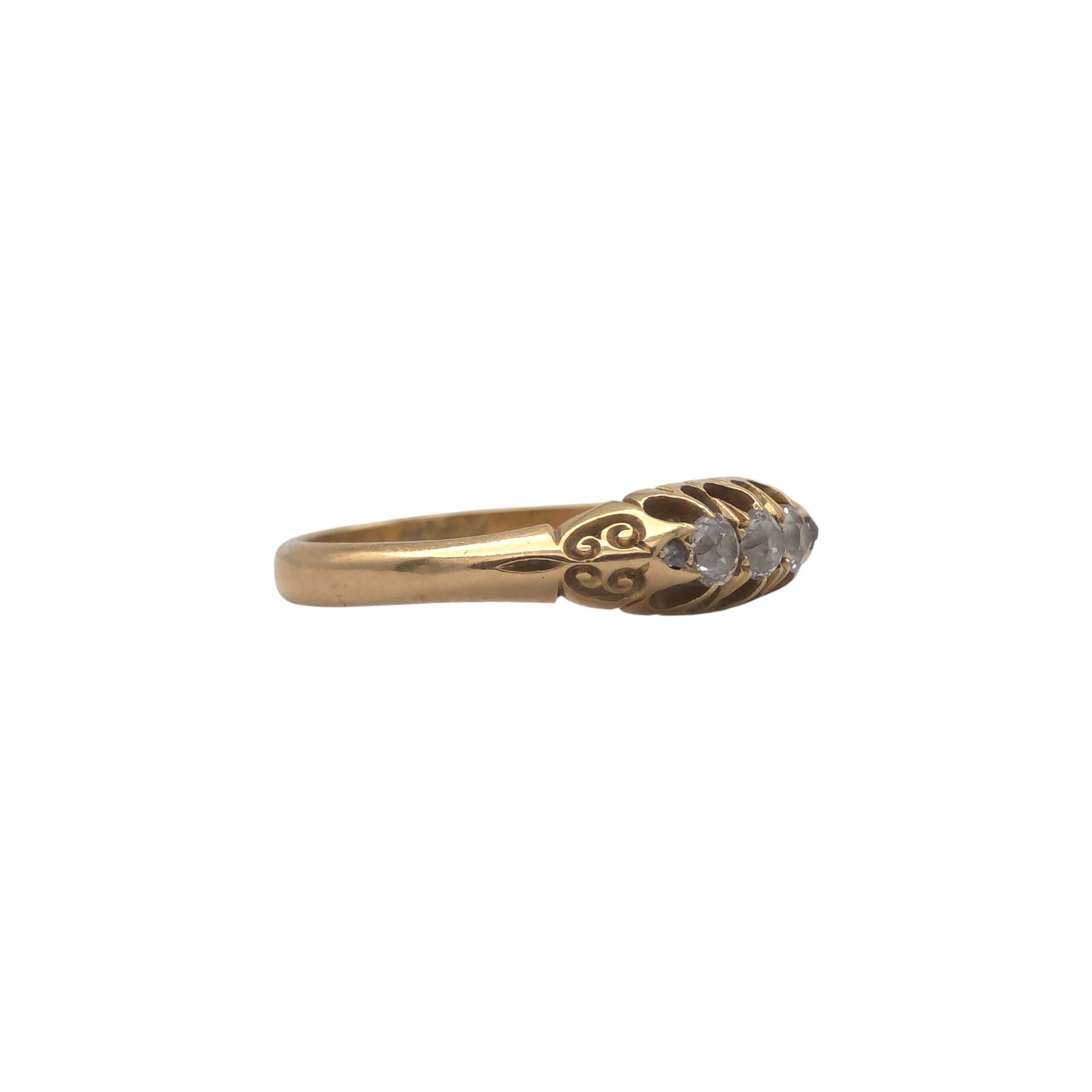 Antique 18ct Yellow Gold Boat Shaped Ring With Diamonds c.1900 Size P 1/2 3.5 g.