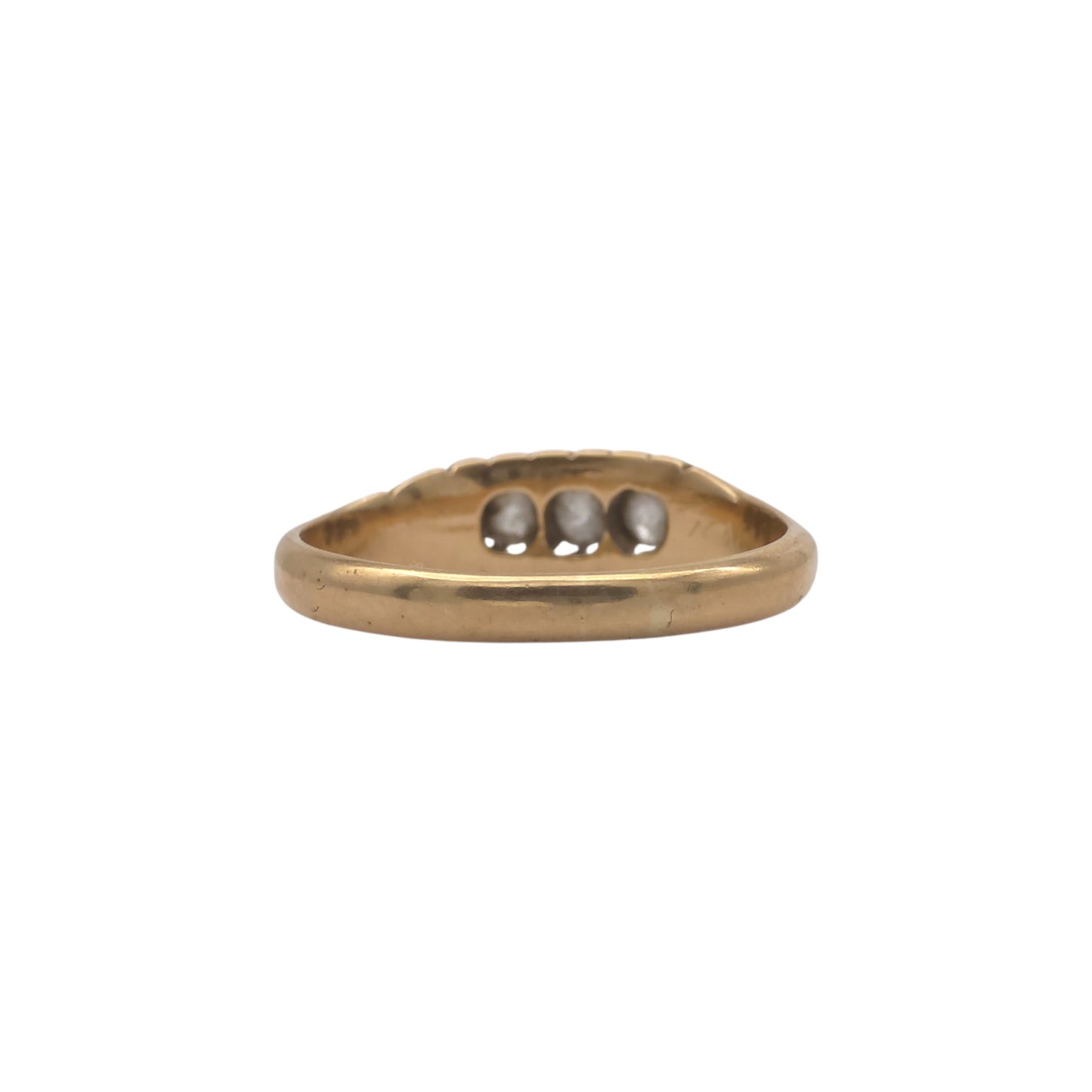 Antique 18ct Yellow Gold Boat Shaped Ring With Diamonds c.1900 Size P 1/2 3.5 g.