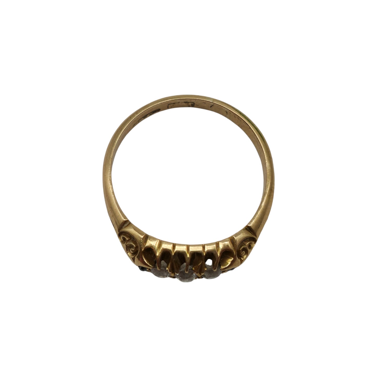 Antique 18ct Yellow Gold Boat Shaped Ring With Diamonds c.1900 Size P 1/2 3.5 g.