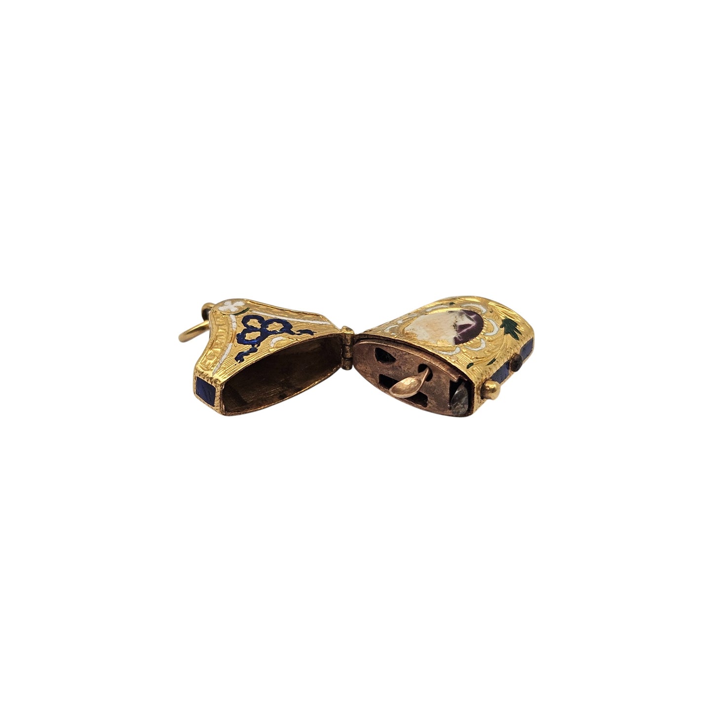 Antique French 22ct Yellow Gold & Enamel Etui Opening Charm L 1.9 cm 3.9 g.