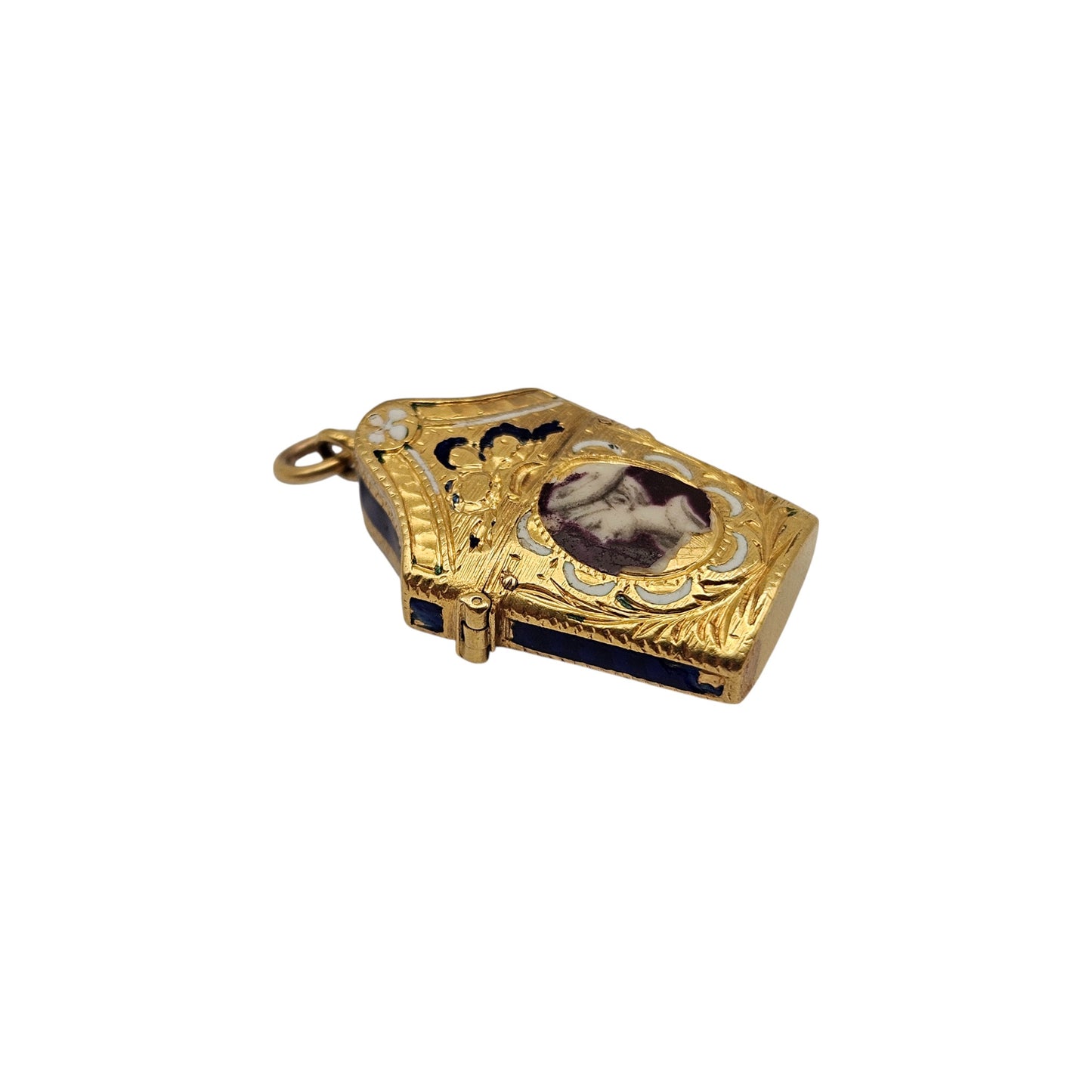 Antique French 22ct Yellow Gold & Enamel Etui Opening Charm L 1.9 cm 3.9 g.