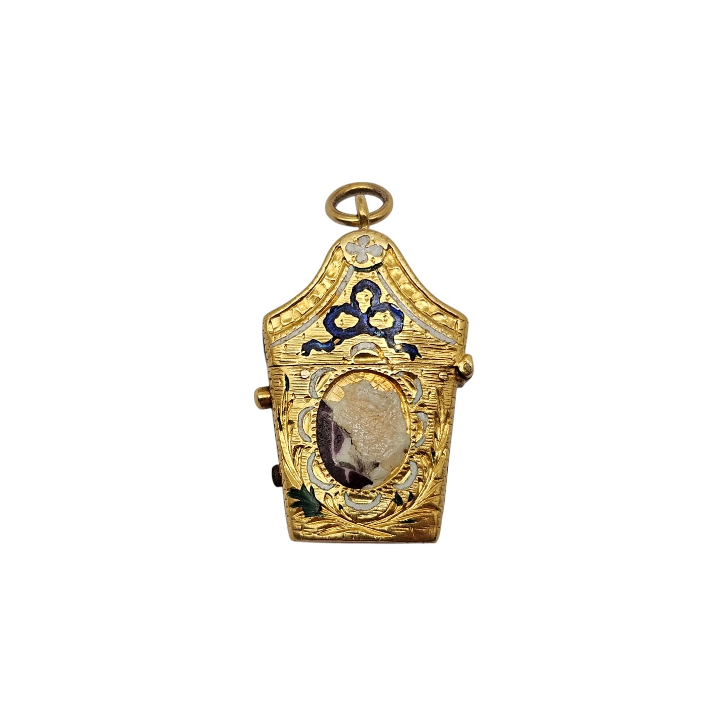 Antique French 22ct Yellow Gold & Enamel Etui Opening Charm L 1.9 cm 3.9 g.