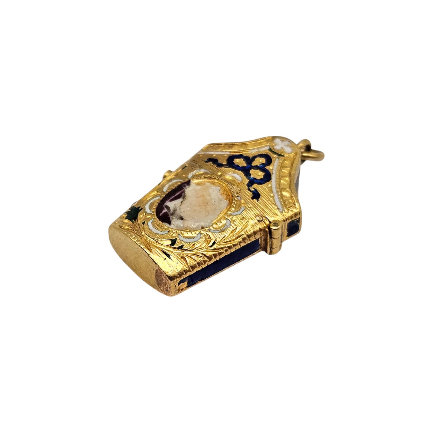 Antique French 22ct Yellow Gold & Enamel Etui Opening Charm L 1.9 cm 3.9 g.
