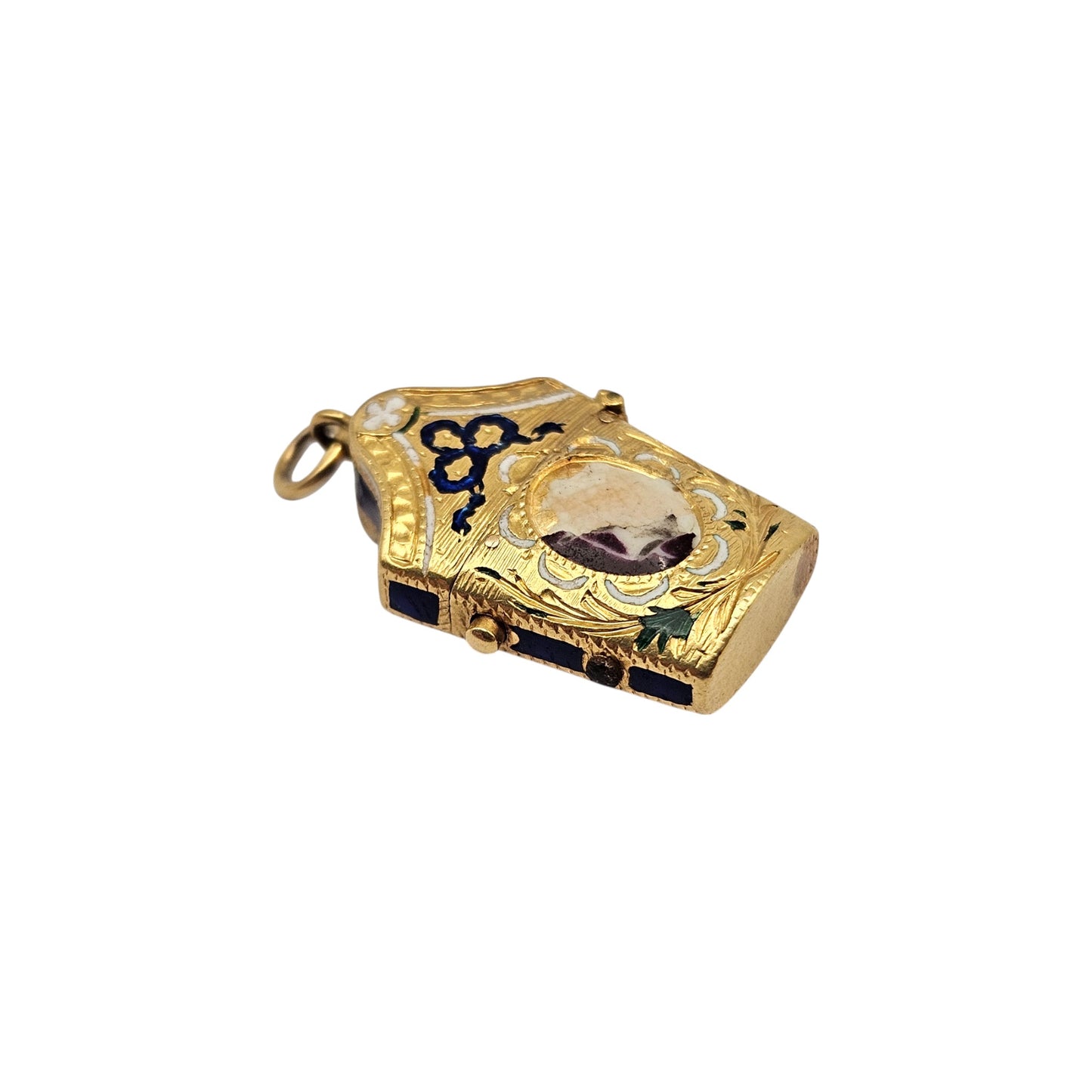 Antique French 22ct Yellow Gold & Enamel Etui Opening Charm L 1.9 cm 3.9 g.