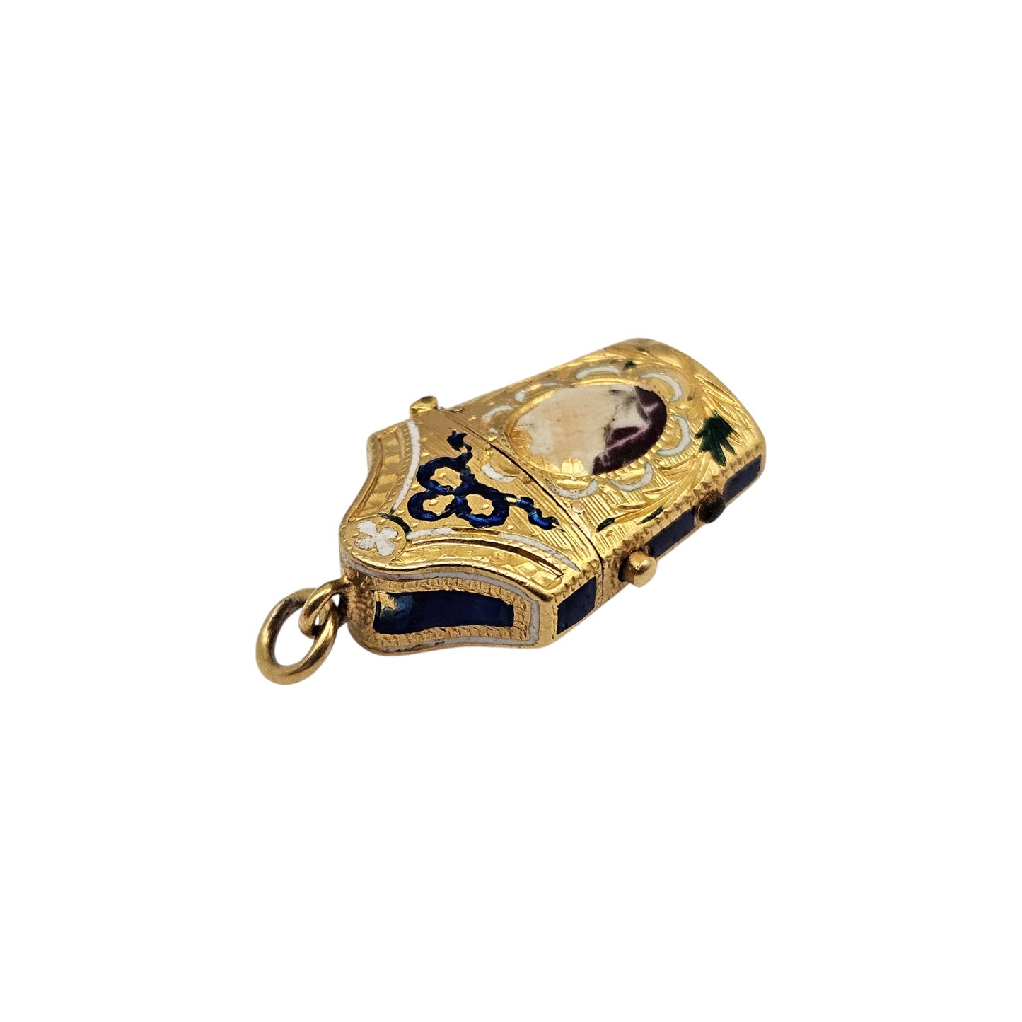 Antique French 22ct Yellow Gold & Enamel Etui Opening Charm L 1.9 cm 3.9 g.