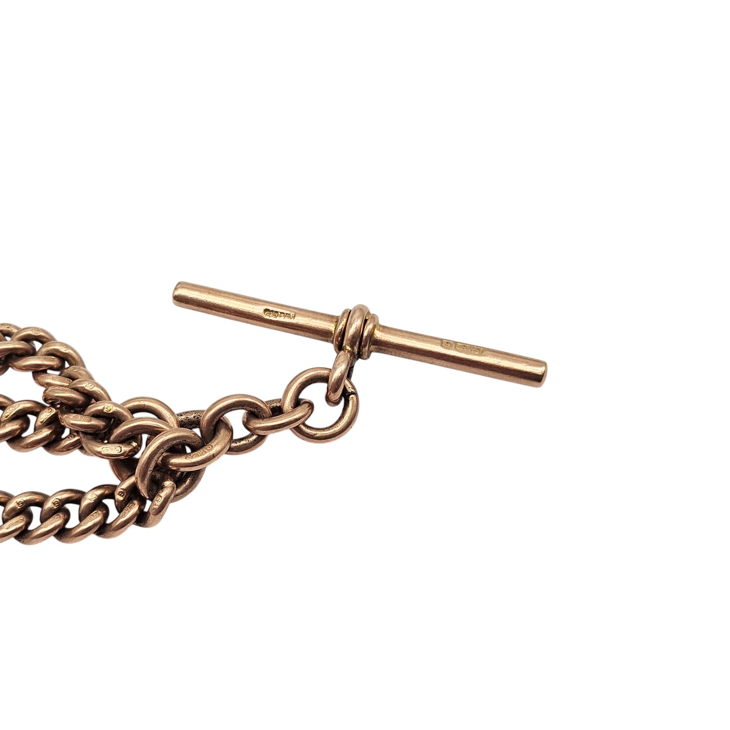 Antique 9ct 375 Rose Gold Double Albert Chain 1924 L 38.4 cm 52.6 g.