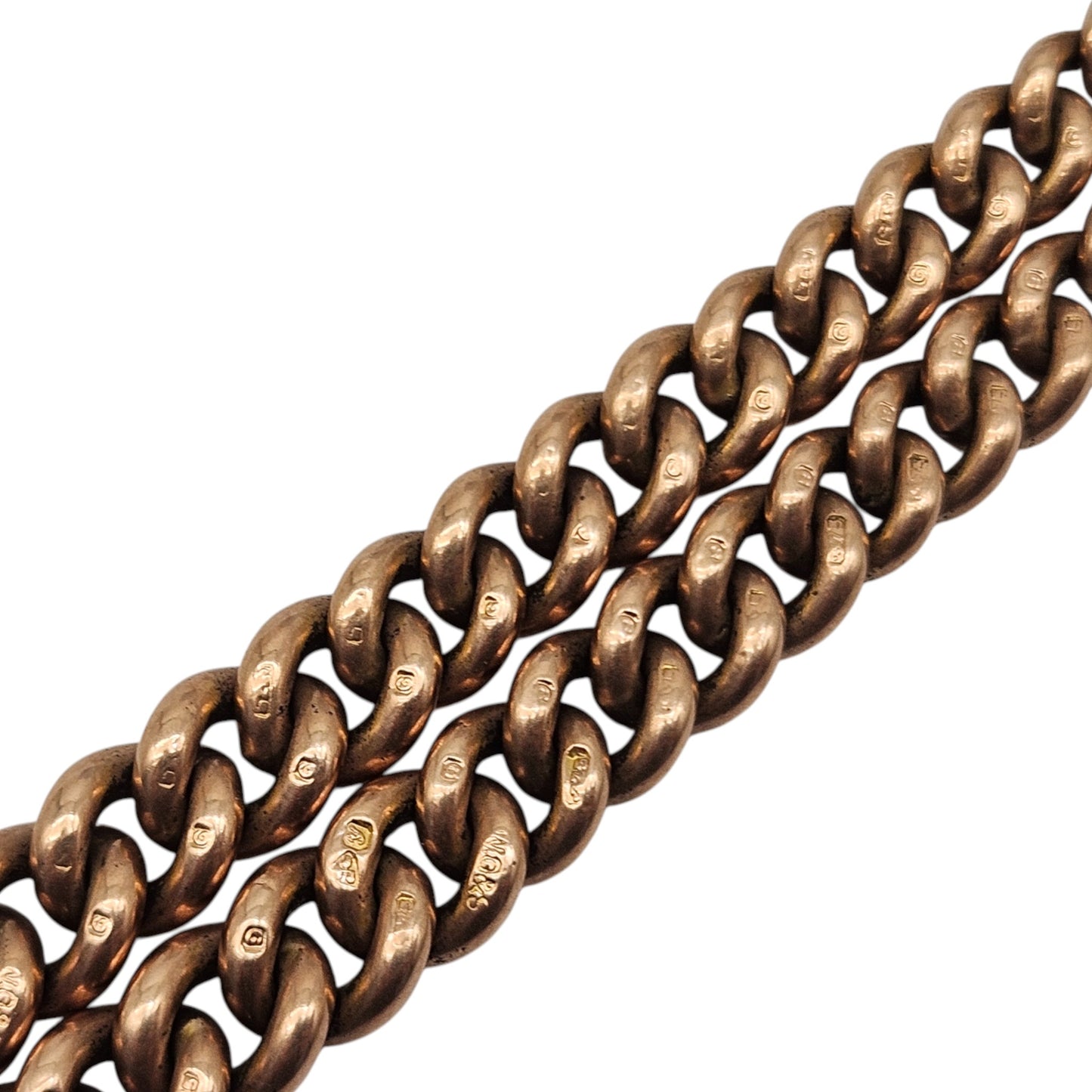 Antique 9ct 375 Rose Gold Double Albert Chain 1924 L 38.4 cm 52.6 g.