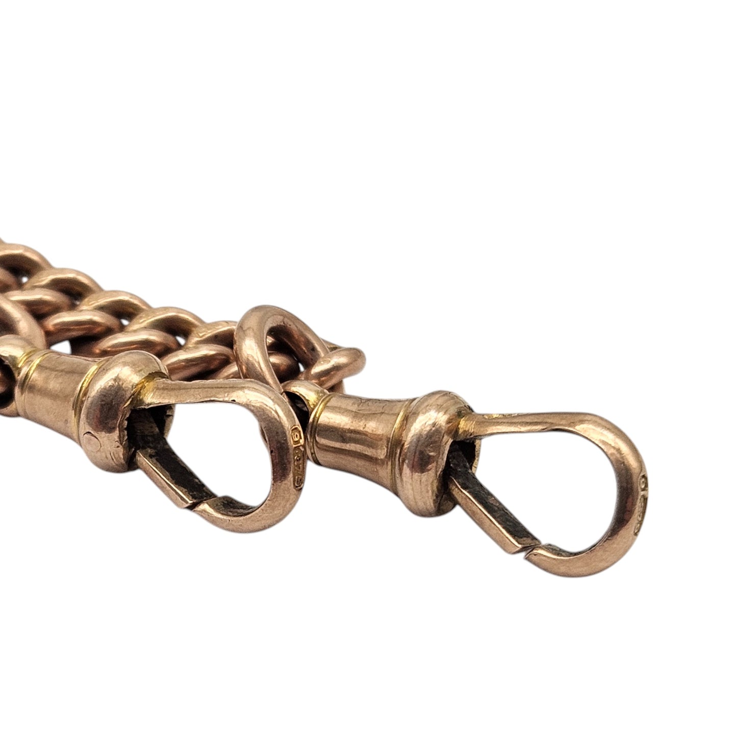 Antique 9ct 375 Rose Gold Double Albert Chain 1924 L 38.4 cm 52.6 g.