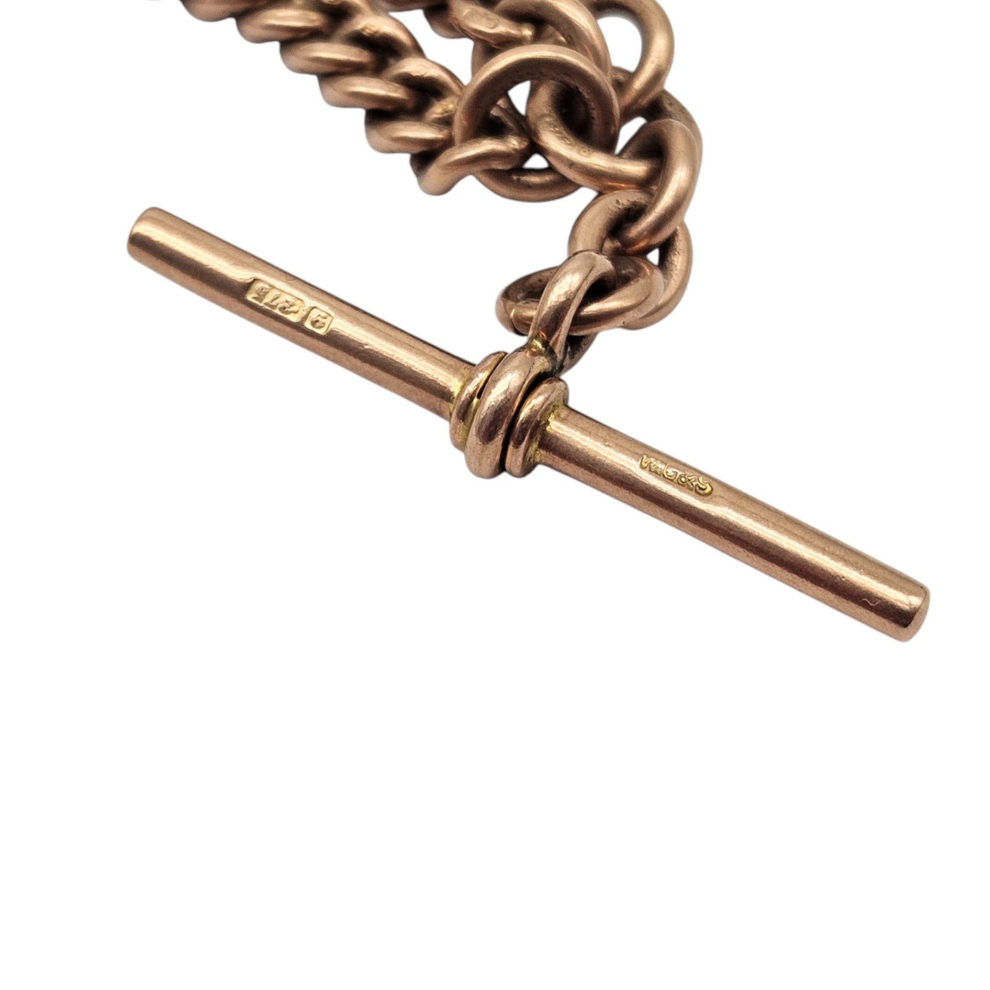 Antique 9ct 375 Rose Gold Double Albert Chain 1924 L 38.4 cm 52.6 g.