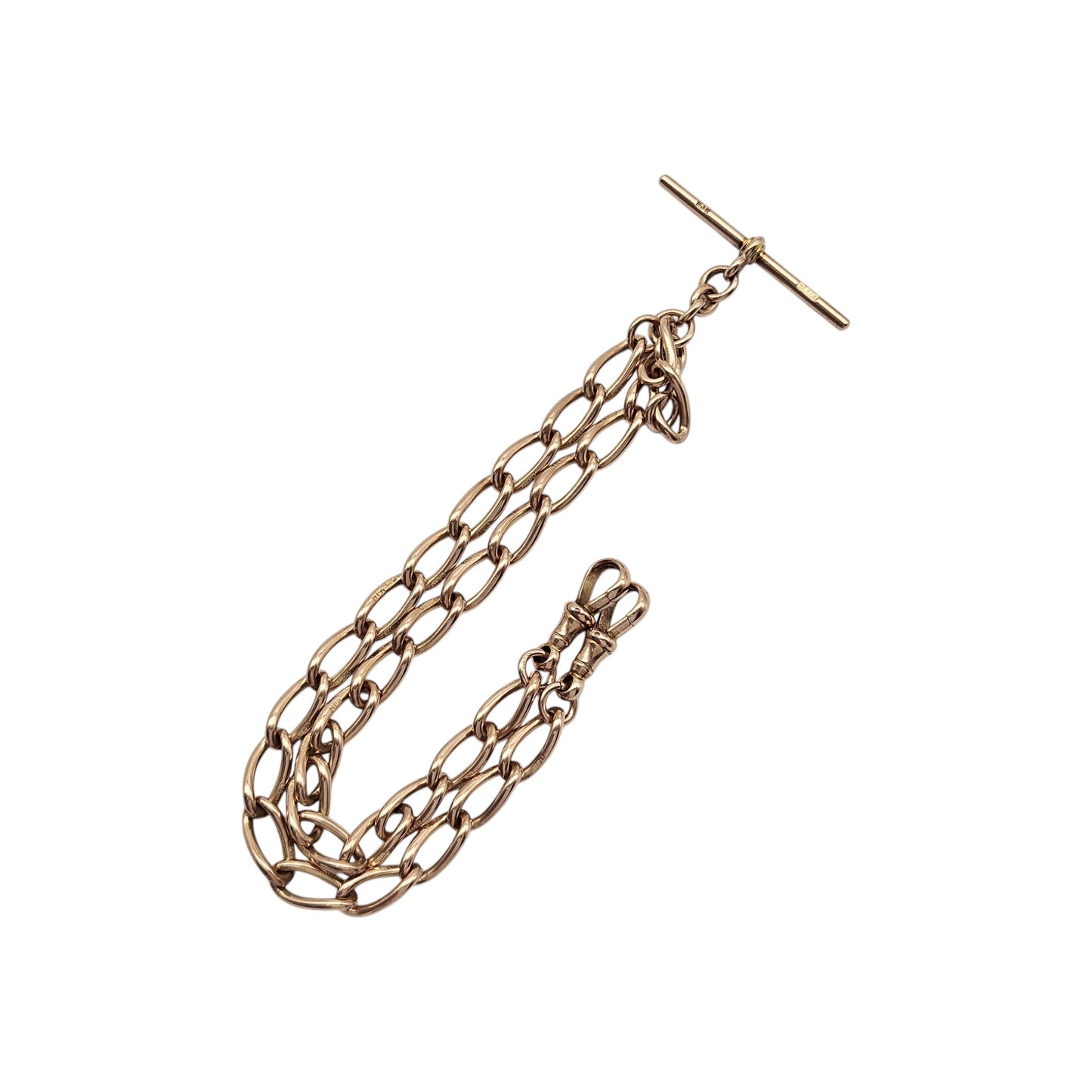 Antique 9ct 375 Rose Gold Double Albert Chain 1923 L 39.0 cm 39.5 g.