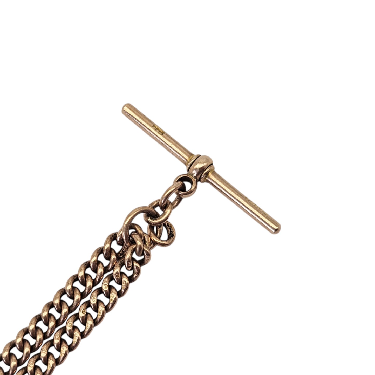 Antique 9ct 375 Rose Gold Double Albert Chain 1919 L 38.1 cm 31.1 g.