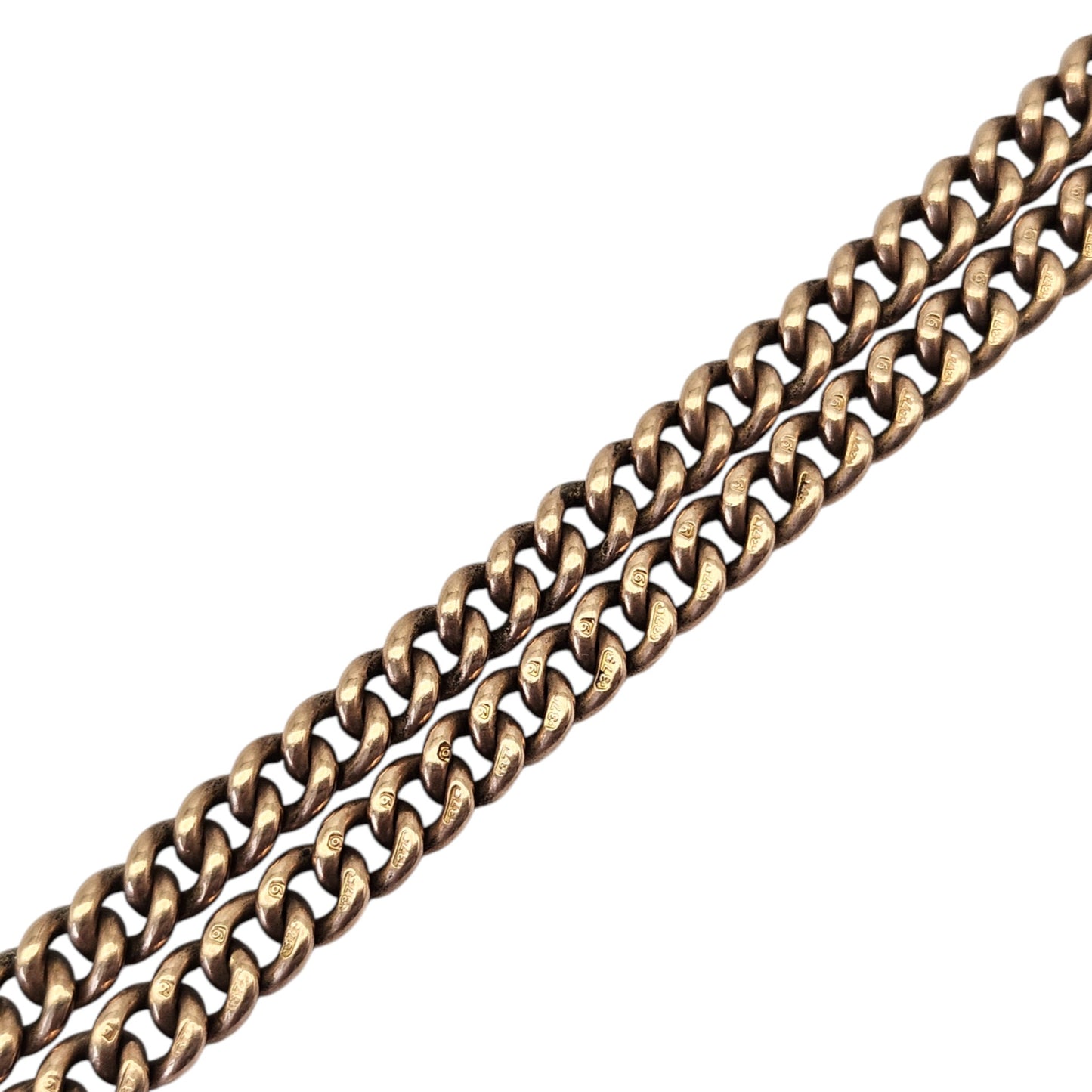 Antique 9ct 375 Rose Gold Double Albert Chain 1919 L 38.1 cm 31.1 g.