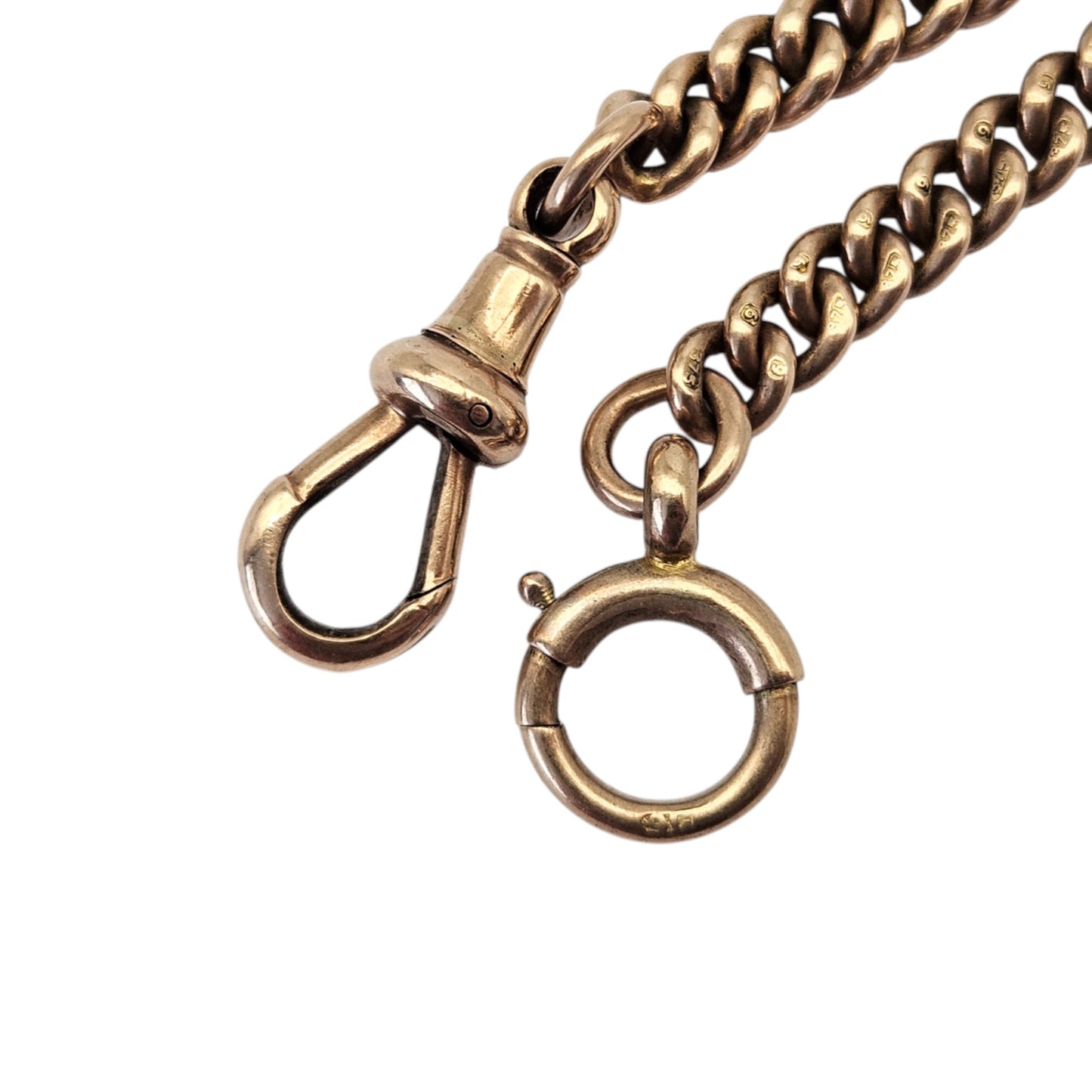 Antique 9ct 375 Rose Gold Double Albert Chain 1919 L 38.1 cm 31.1 g.
