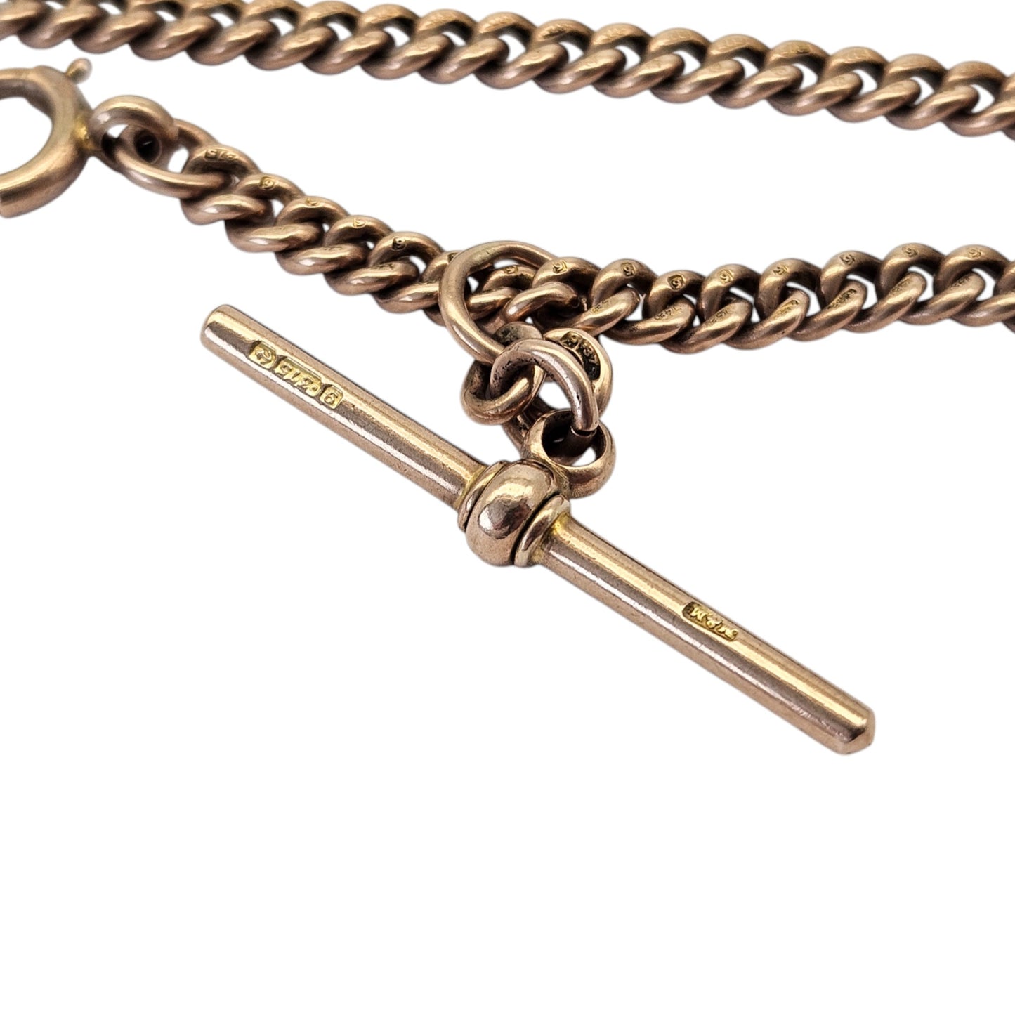 Antique 9ct 375 Rose Gold Double Albert Chain 1919 L 38.1 cm 31.1 g.