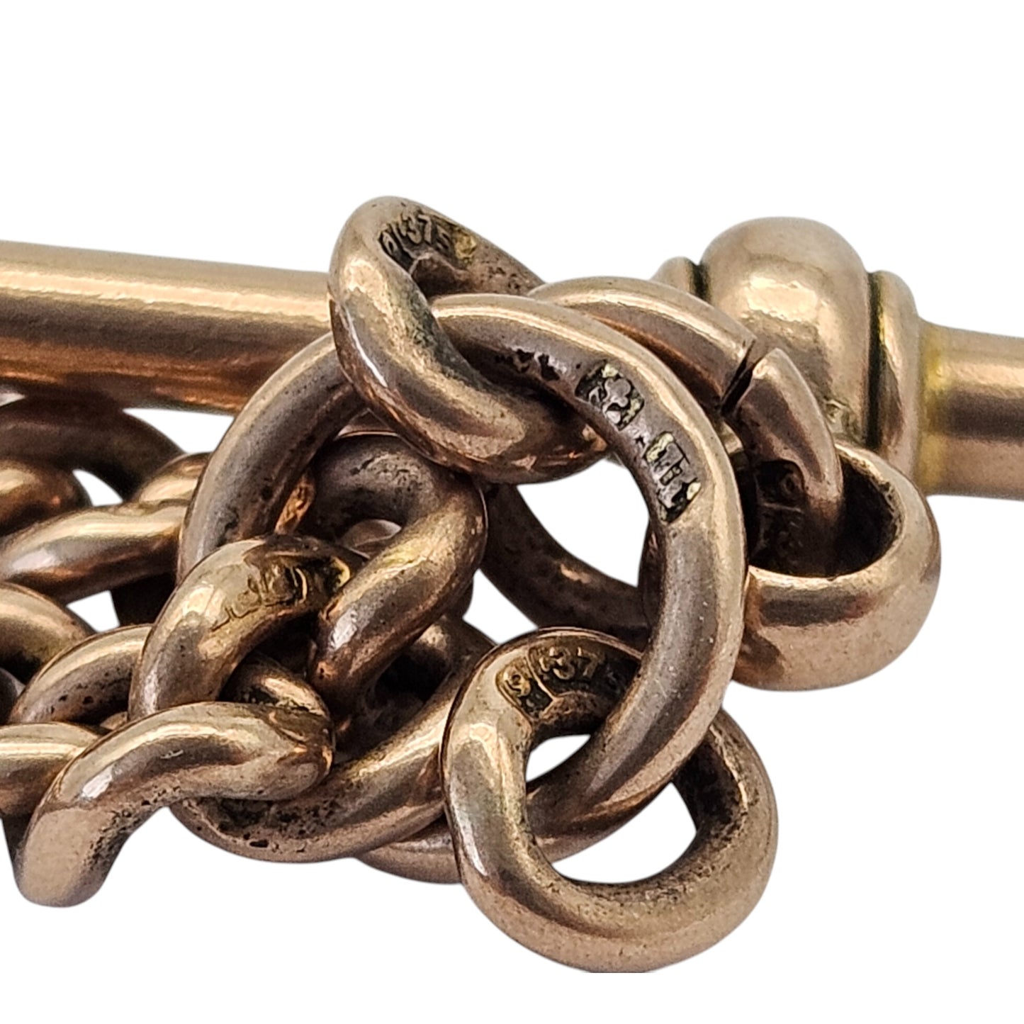 Antique 9ct 375 Rose Gold Double Albert Chain 1919 L 38.1 cm 31.1 g.