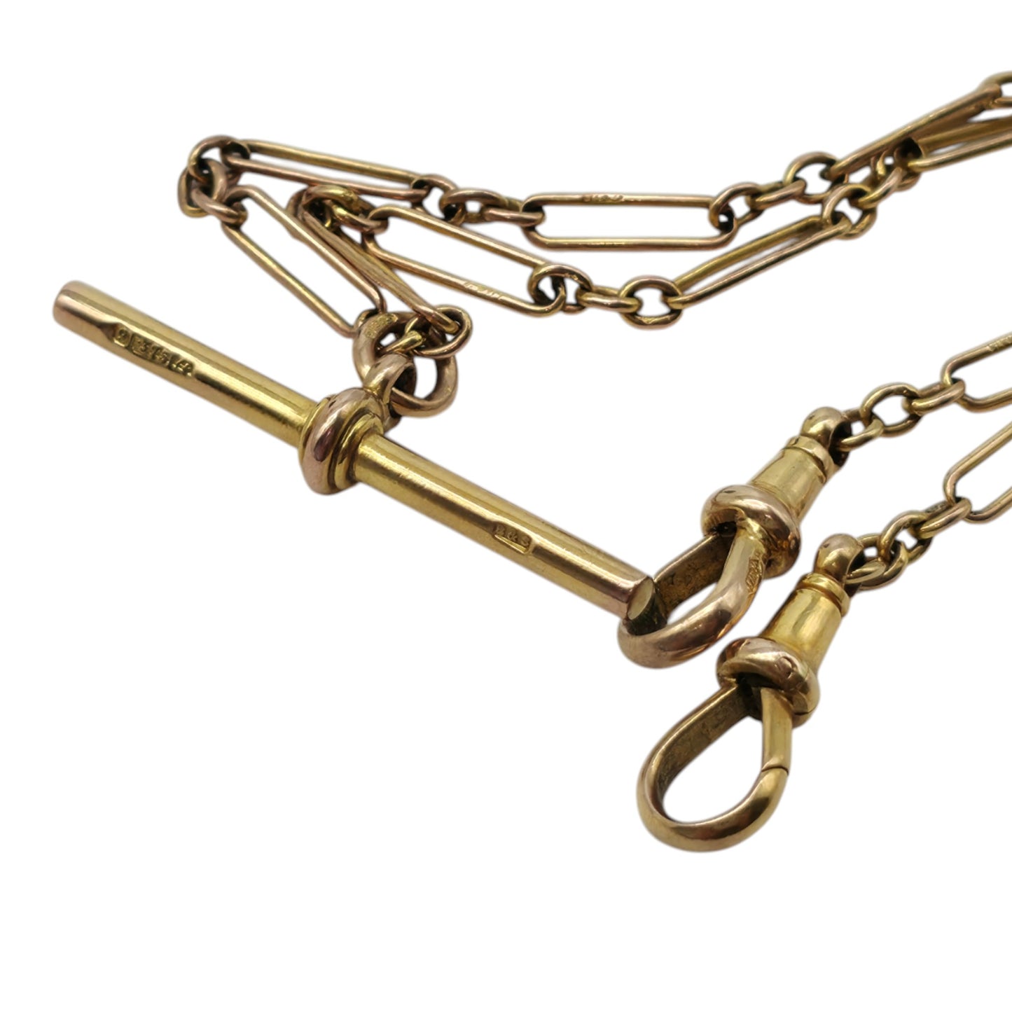 Antique 9ct 375 Yellow Gold Double Albert Chain 1920 L 38.4 cm 12.6 g.