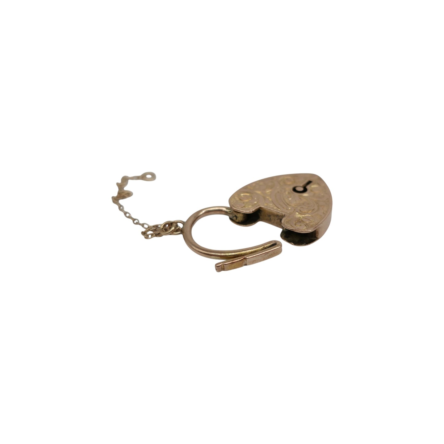 Antique 9ct Rose Gold Engraved Heart Shaped Padlock c.1900 L 2.6 cm 4.5 g.