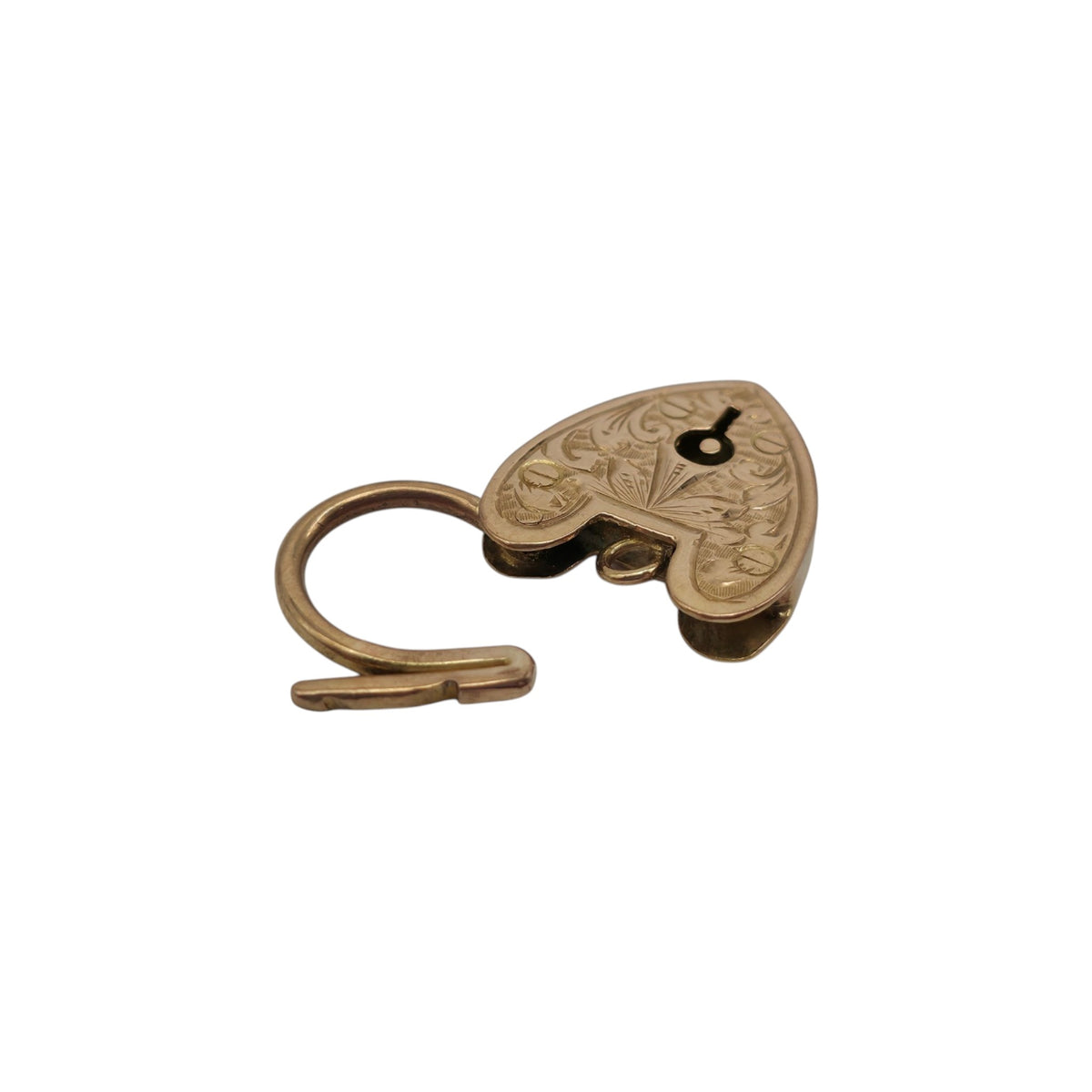 Antique 9ct Rose Gold Engraved Heart Shaped Padlock c.1900 L 2.1 cm 1.9 g.
