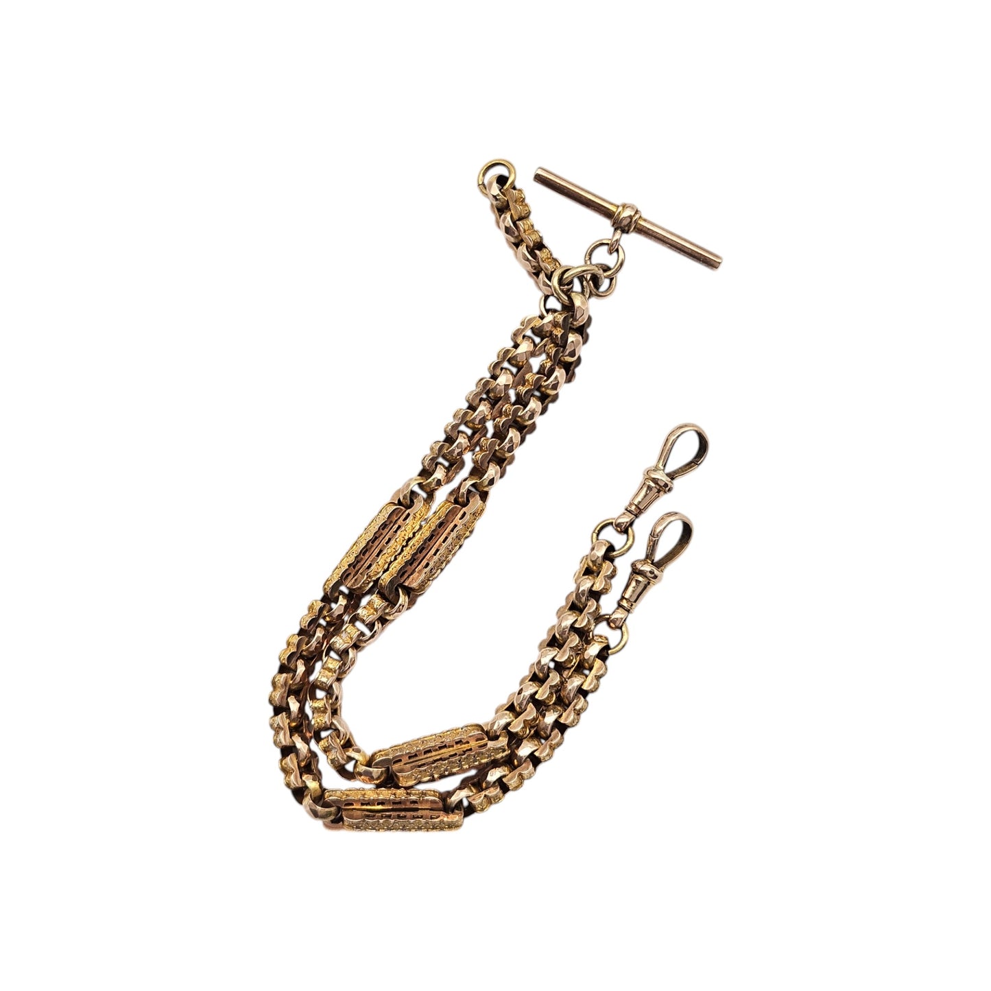 Antique 9ct Rose Gold Fancy Double Albert Chain c.1900 L 35.8 cm 27.2 g.