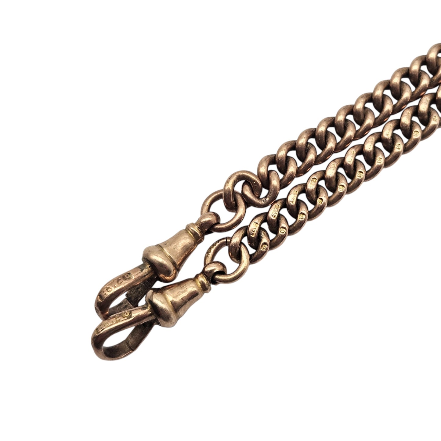 Antique 9ct 375 Rose Gold Double Albert Chain 1922 L 35.7 cm 34.6 g.
