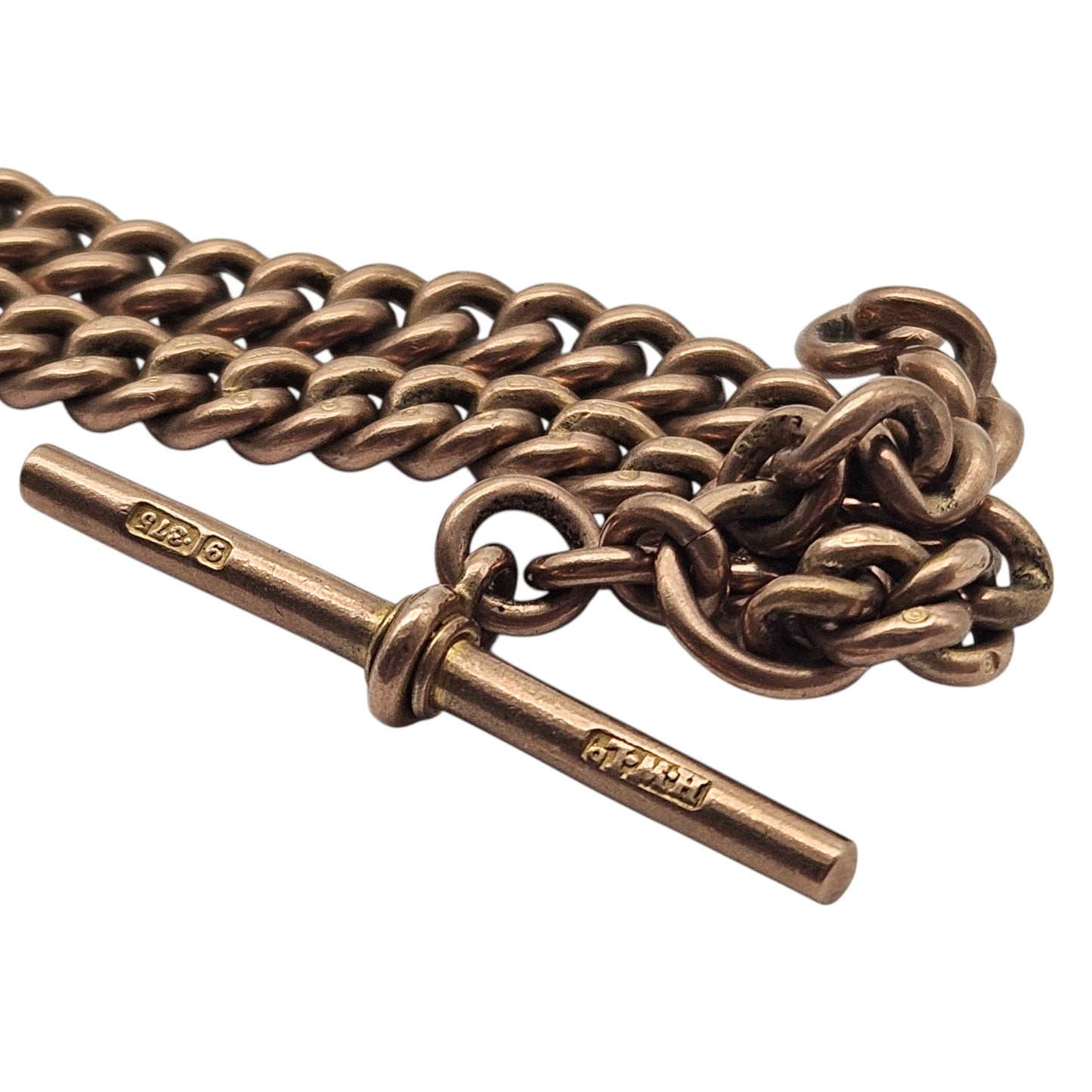 Antique 9ct 375 Rose Gold Double Albert Chain 1922 L 35.7 cm 34.6 g.
